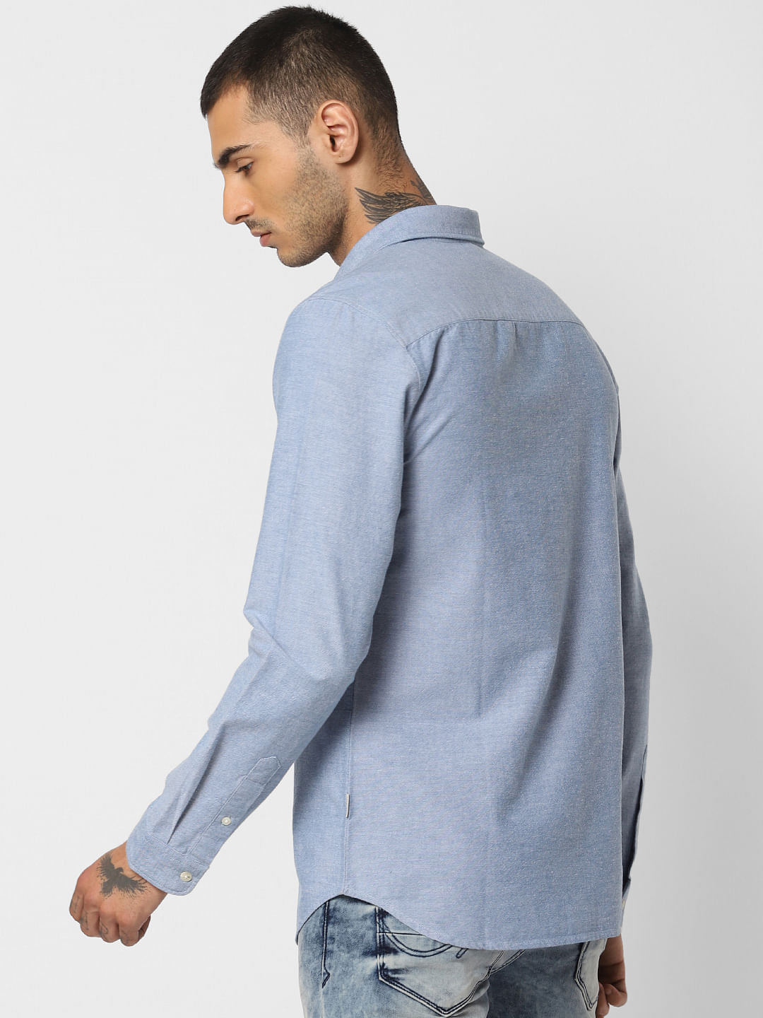 Blue Colourblocked Full Sleeves Shirt