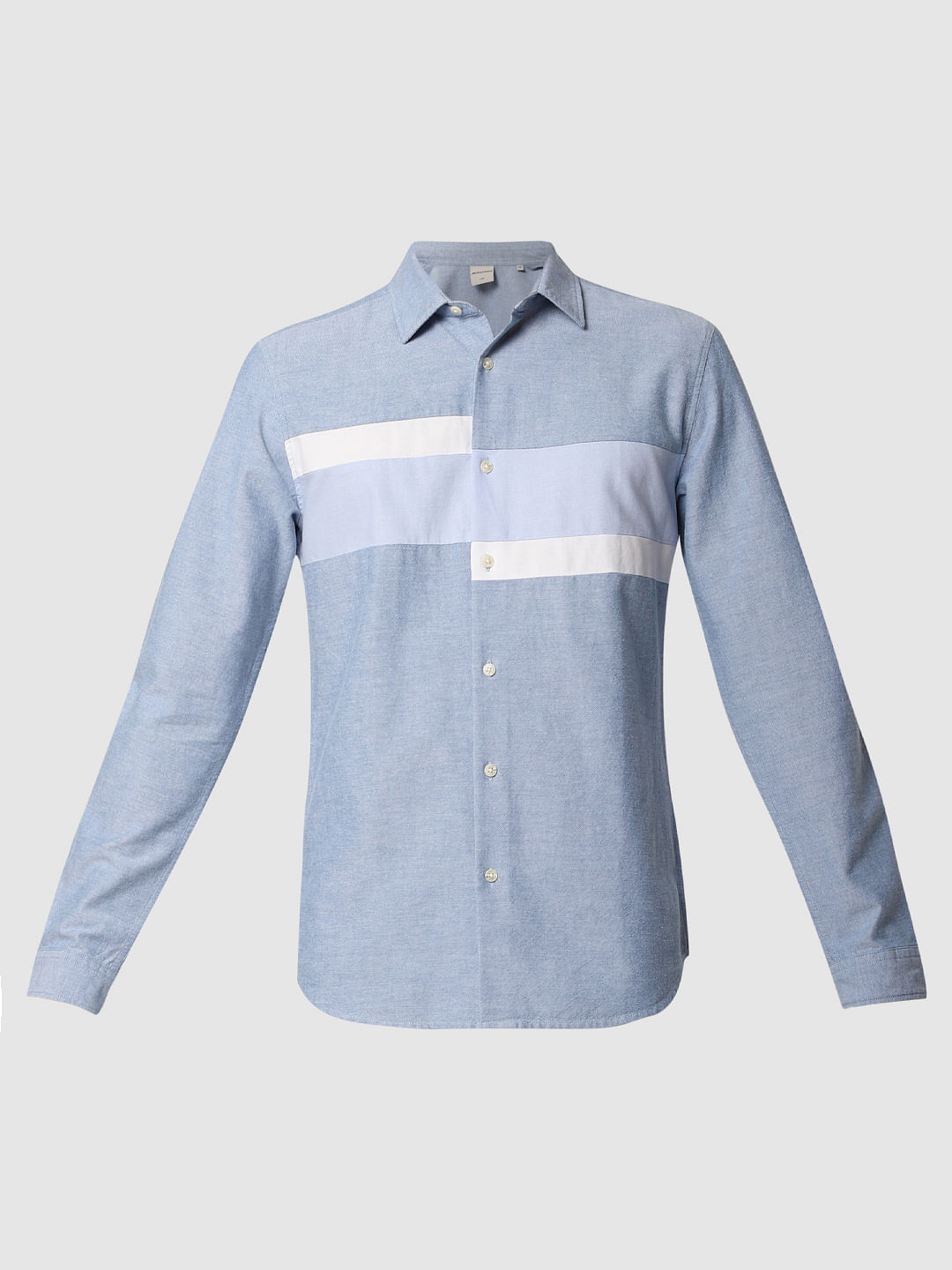 Blue Colourblocked Full Sleeves Shirt