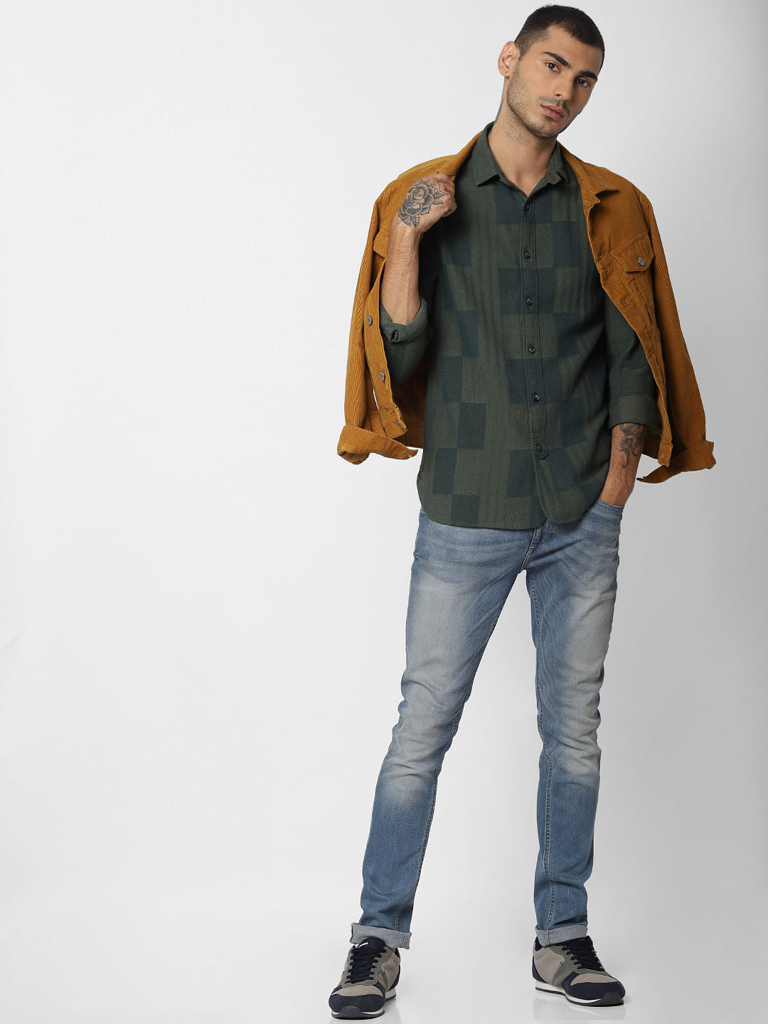 Green Check Full Sleeves Shirt - S