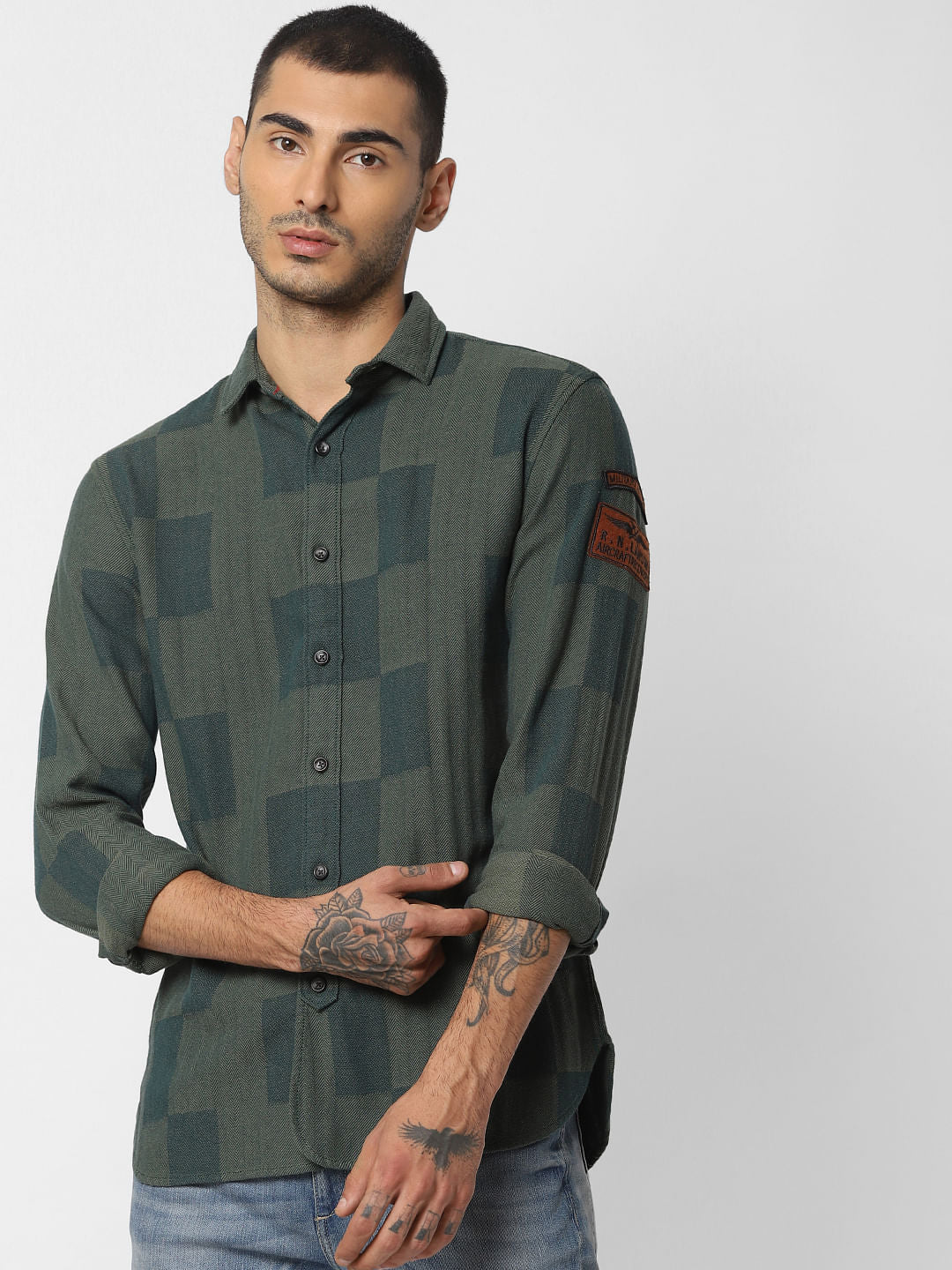 Green Check Full Sleeves Shirt