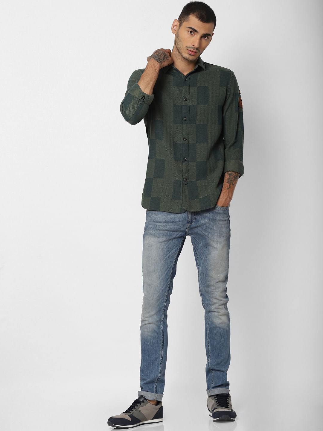Green Check Full Sleeves Shirt