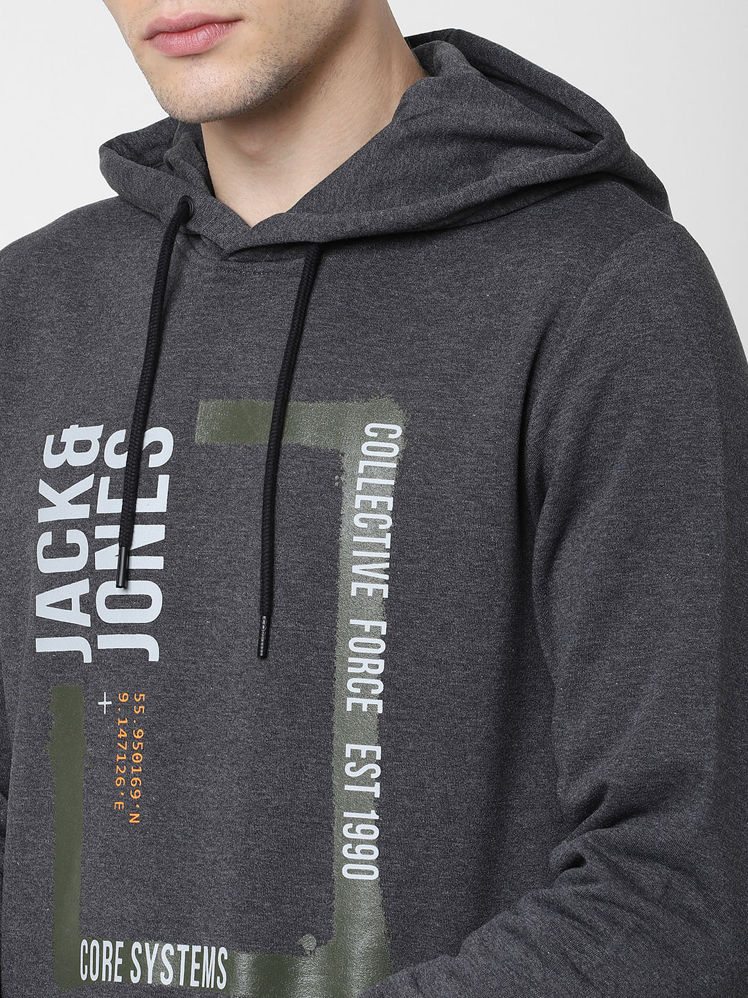 Dark Grey Logo Print Hooded Sweatshirt