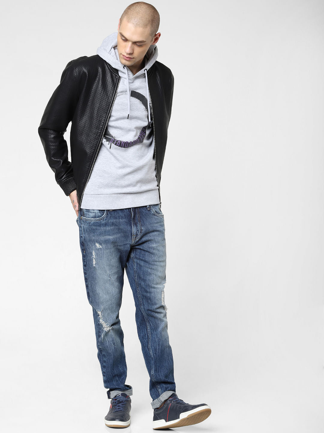 Light Grey Graphic Print Hooded Sweatshirt - S