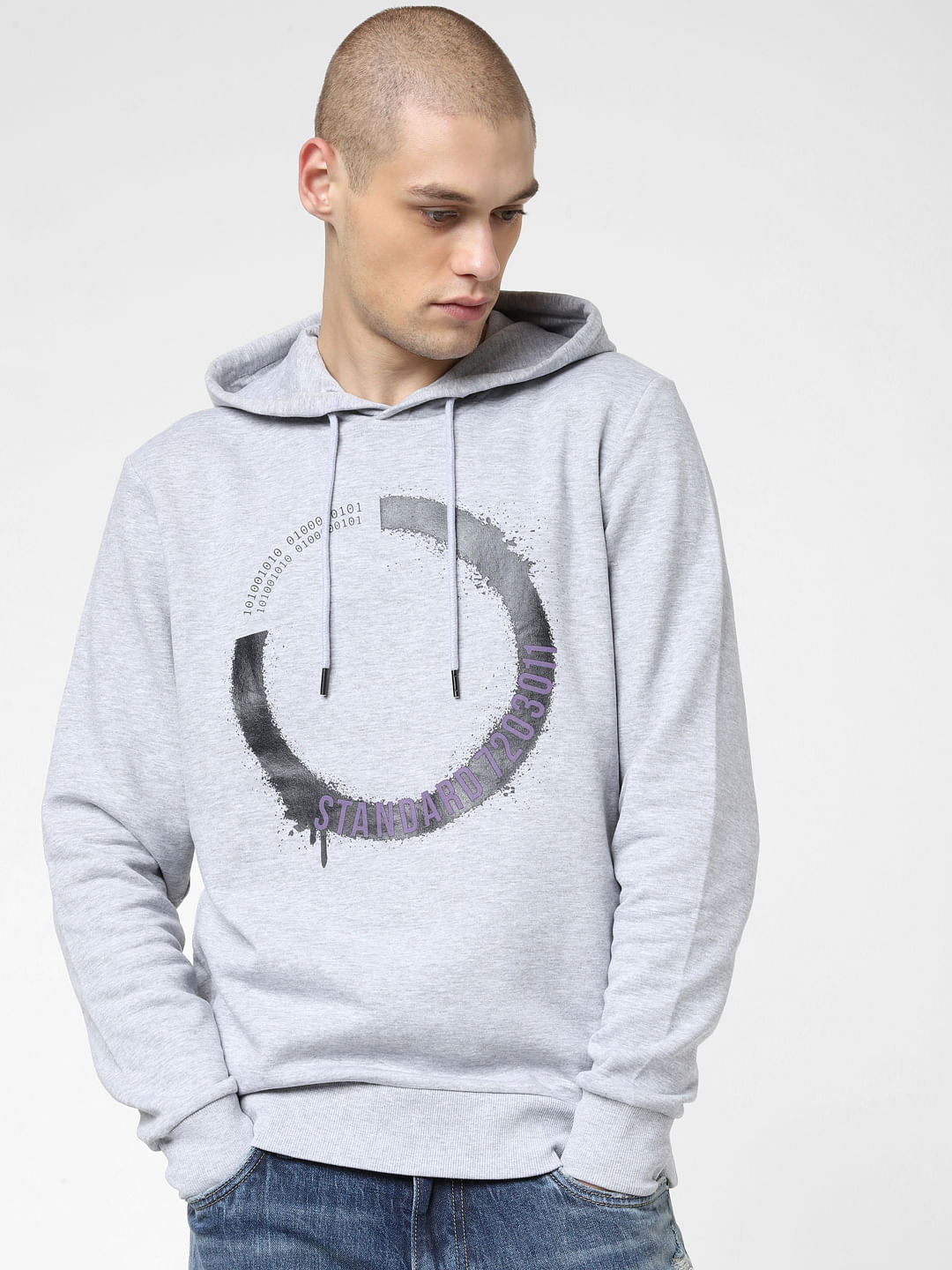 Light Grey Graphic Print Hooded Sweatshirt