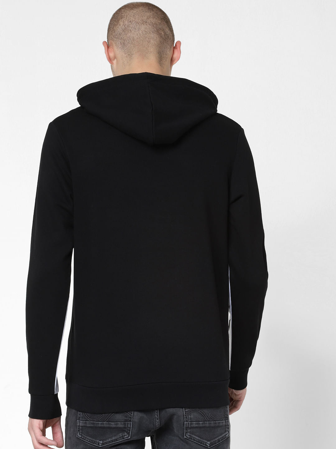 Black Colourblocked Hooded Sweatshirt