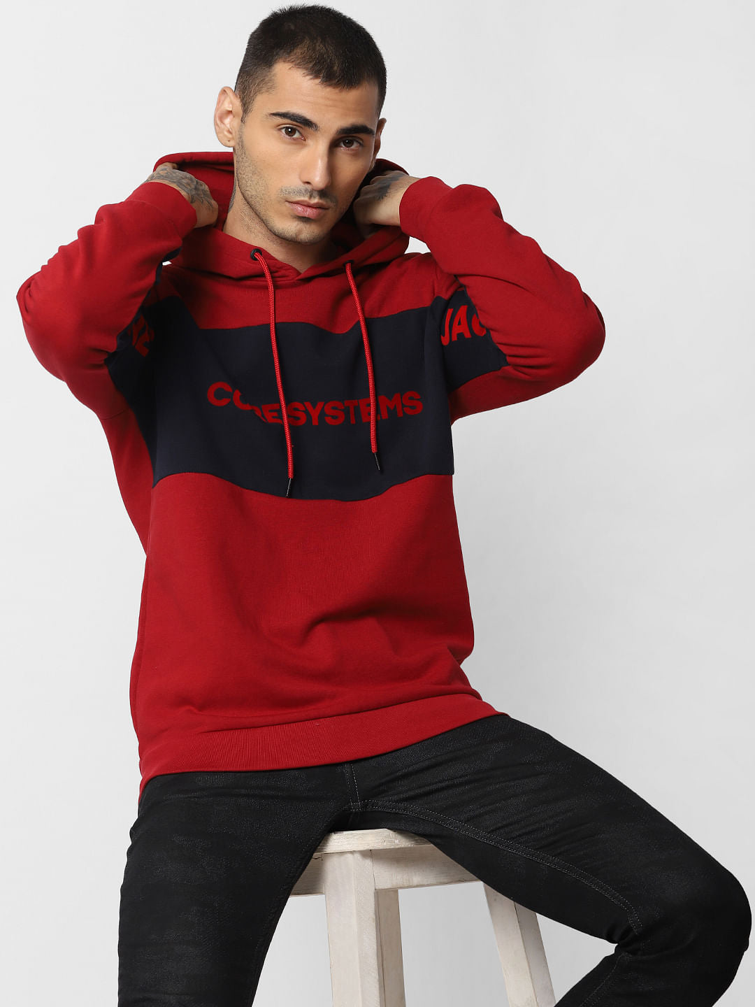 Red Logo Print Hooded Sweatshirt - S