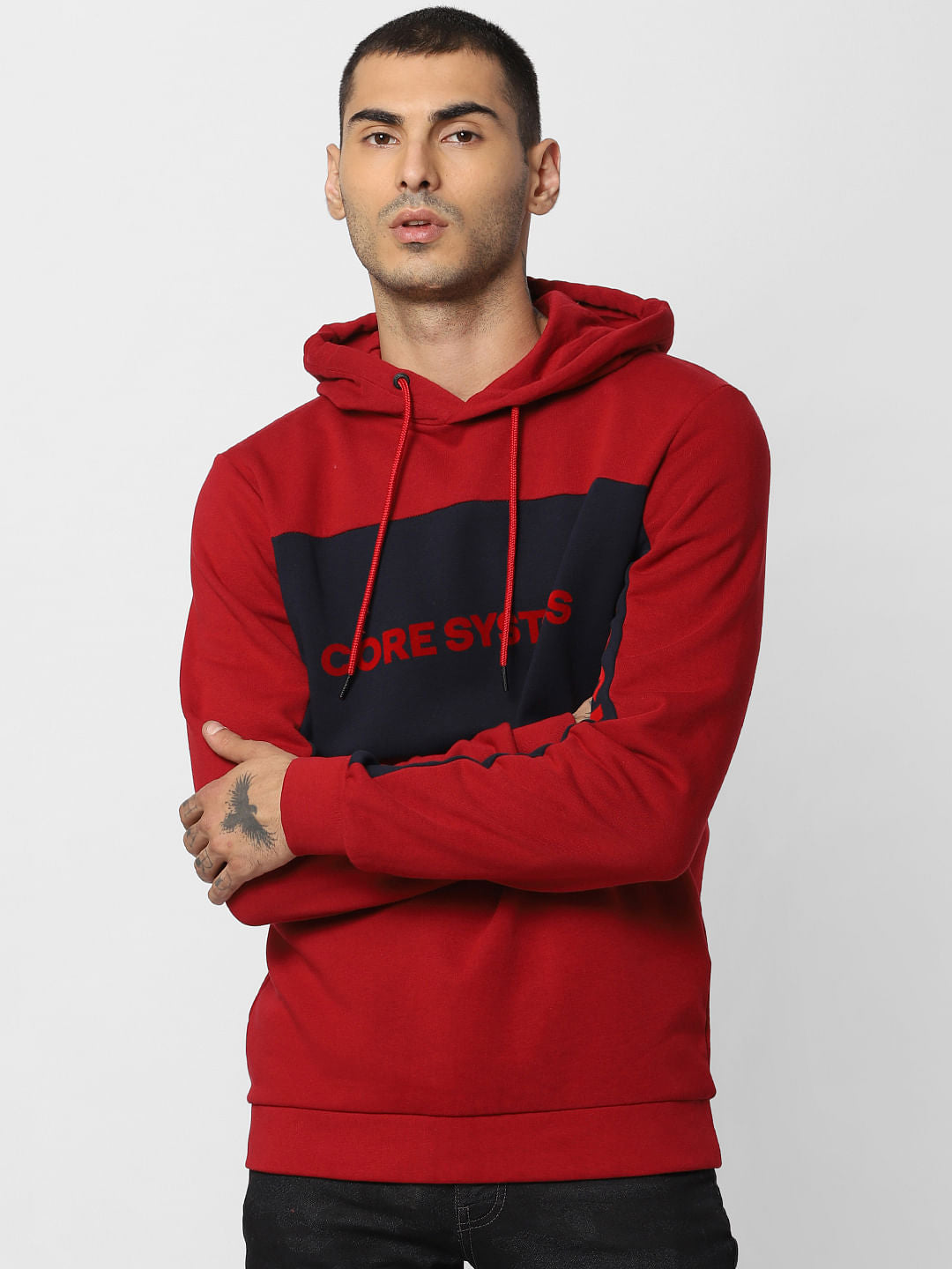 Red Logo Print Hooded Sweatshirt