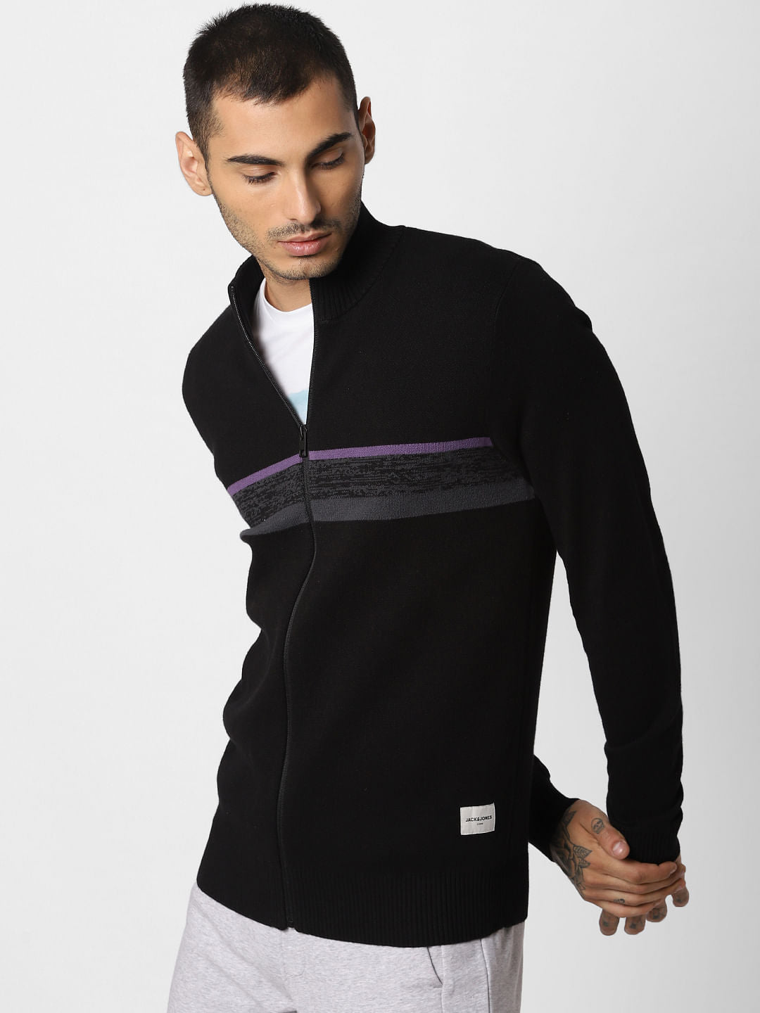 Black High Neck Zipped Cardigan
