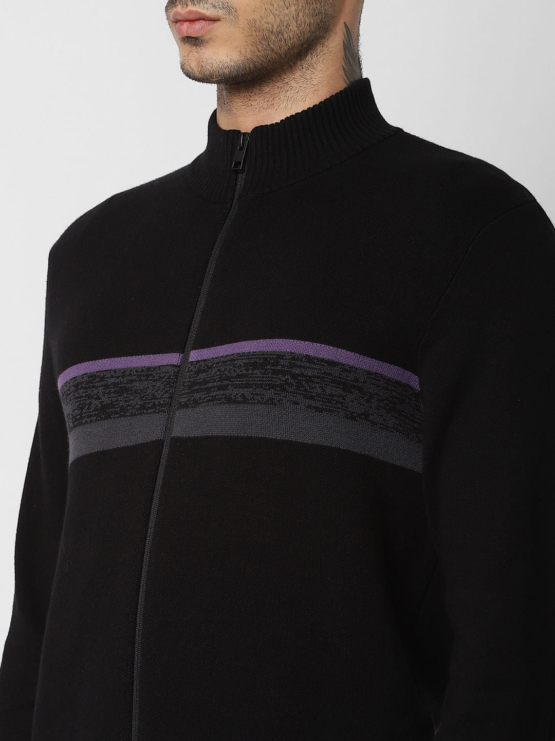 Black High Neck Zipped Cardigan