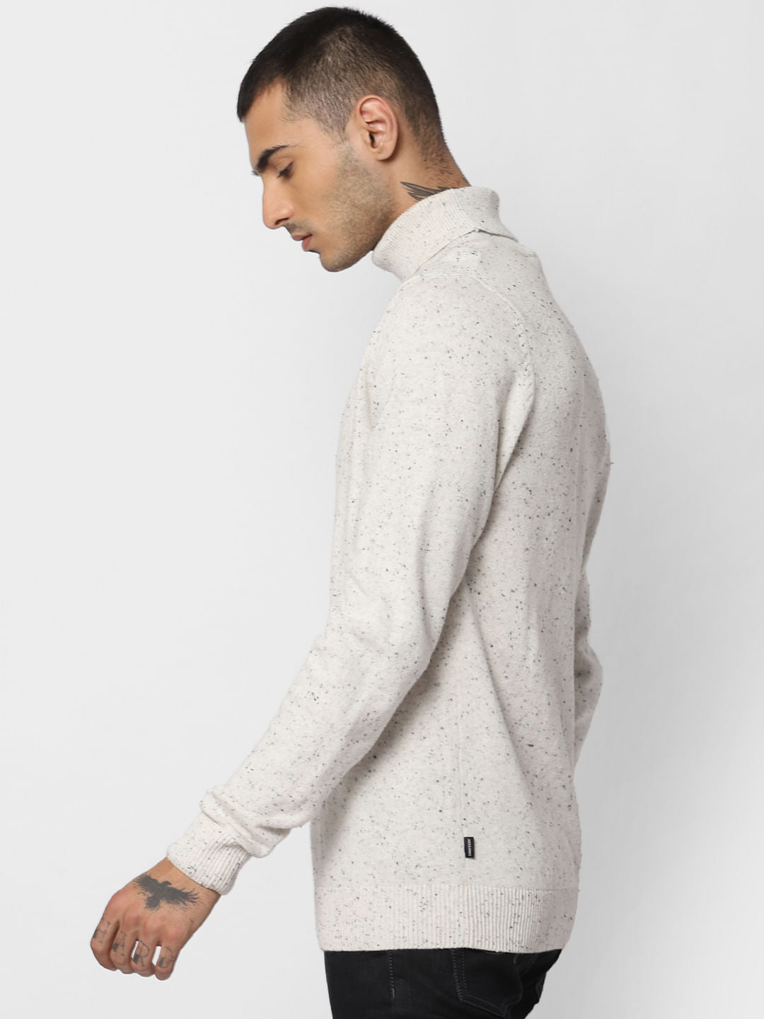 White Printed High Neck Pullover