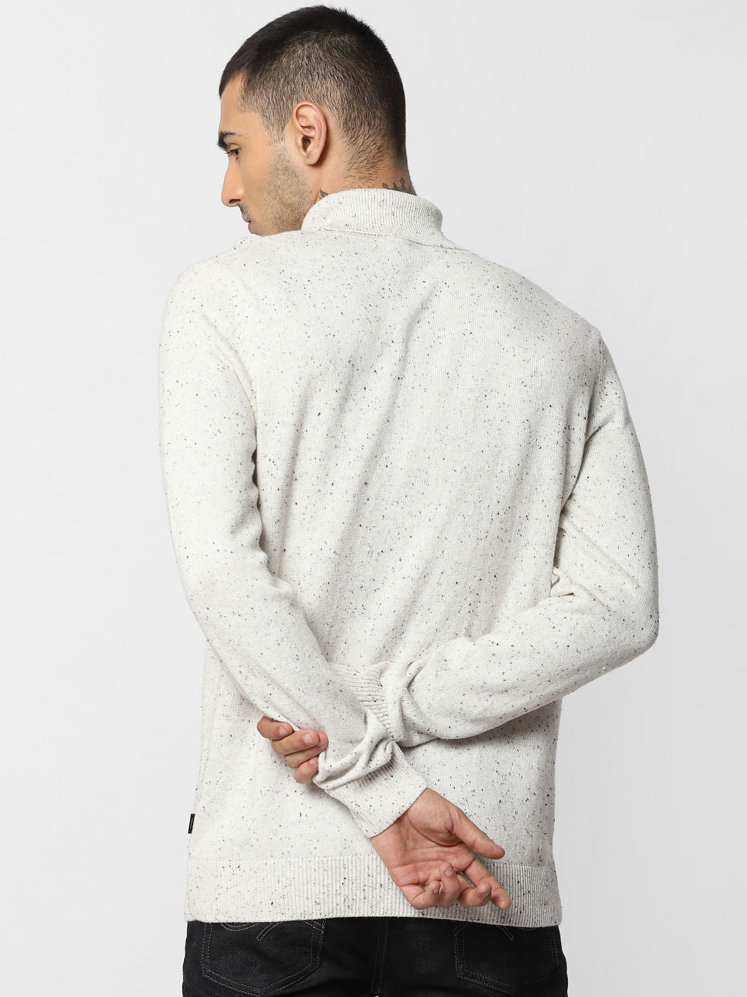 White Printed High Neck Pullover