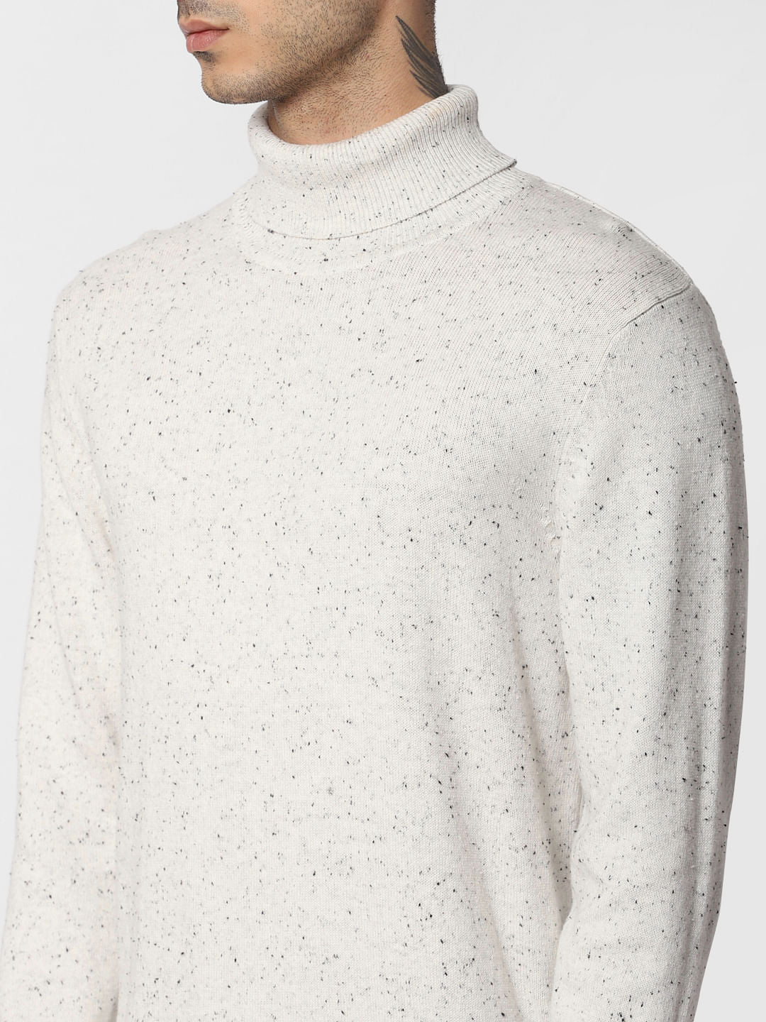 White Printed High Neck Pullover