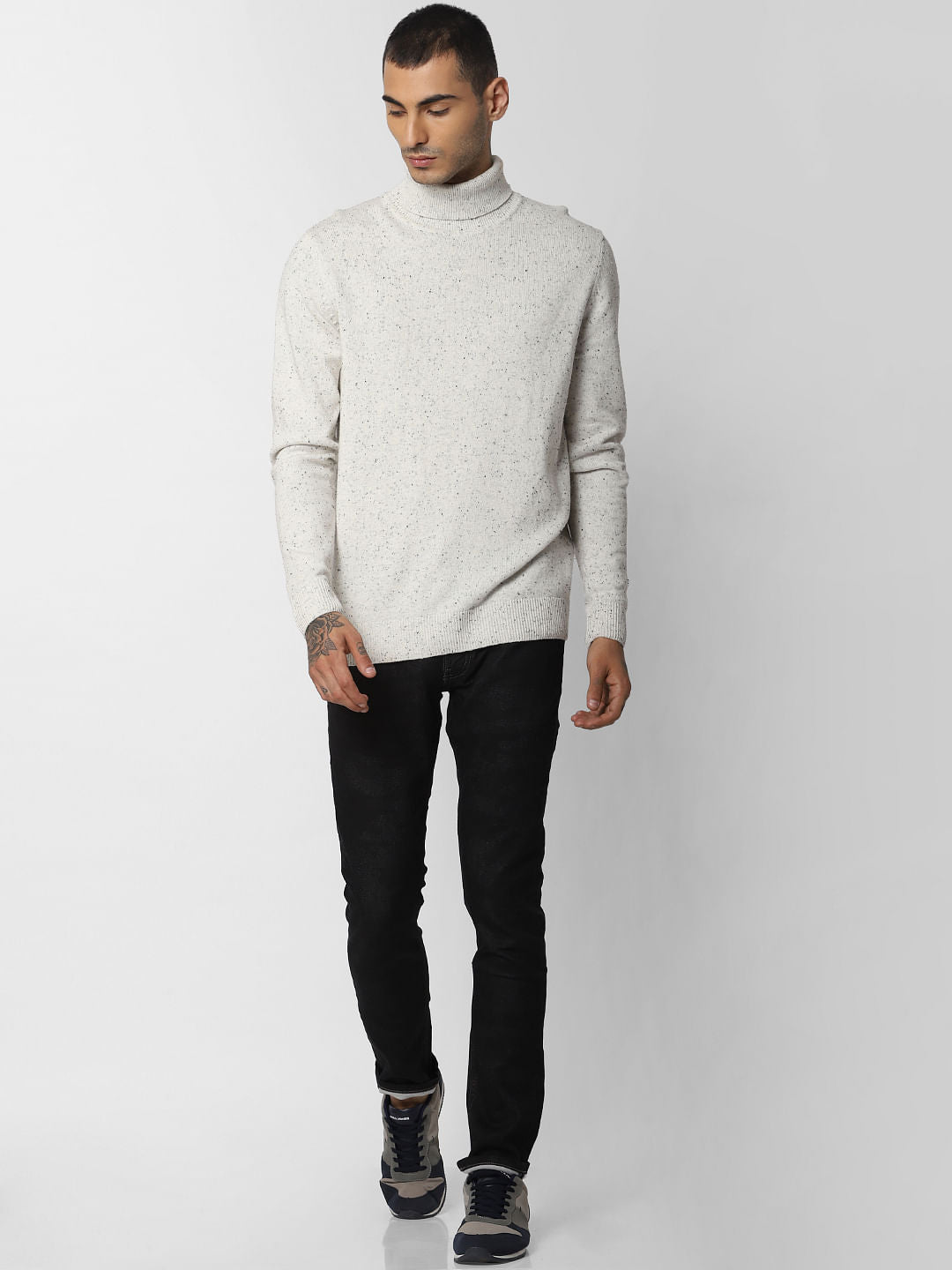 White Printed High Neck Pullover