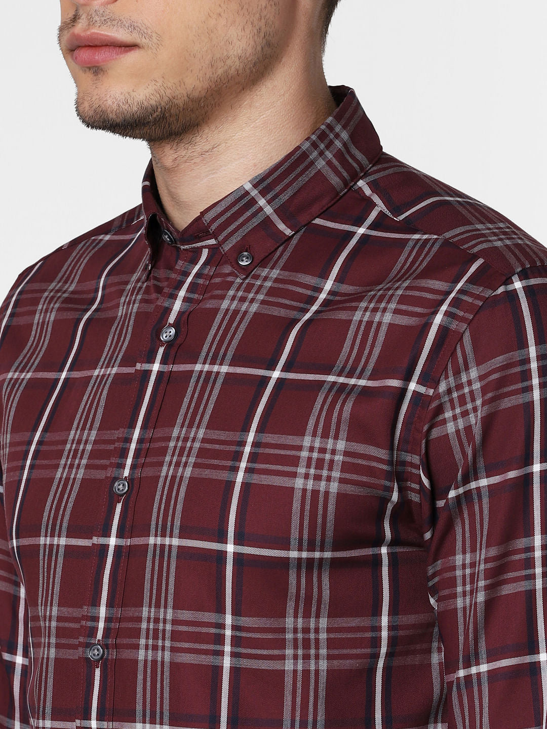 Burgundy Check Full Sleeves Shirt