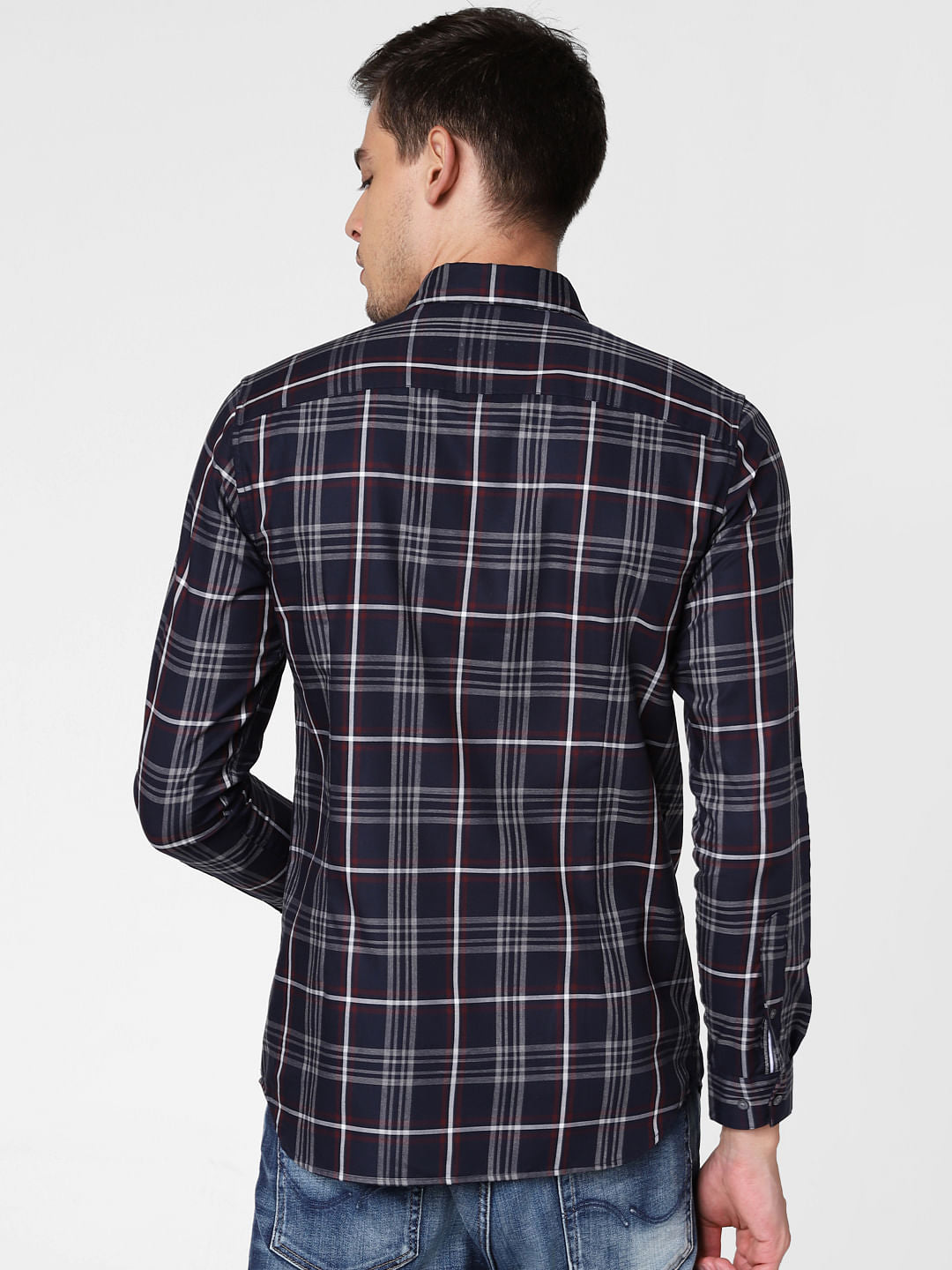 Navy Blue Check Full Sleeves Shirt
