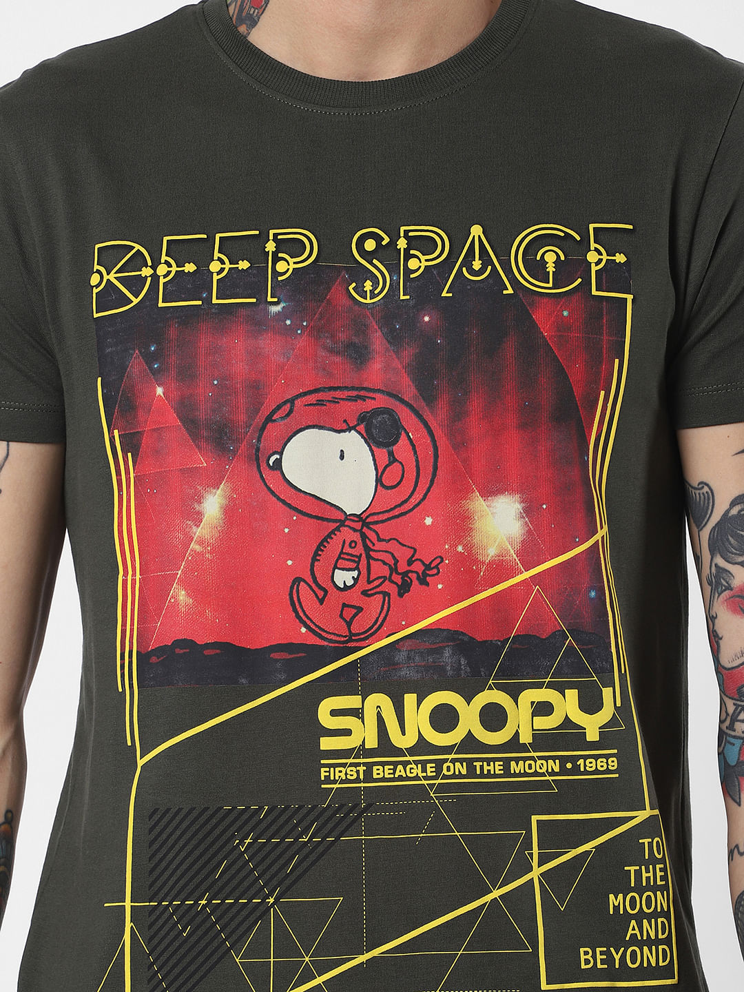 X Snoopy Dark Green Snoopy Graphic Crew Neck T-Shirt