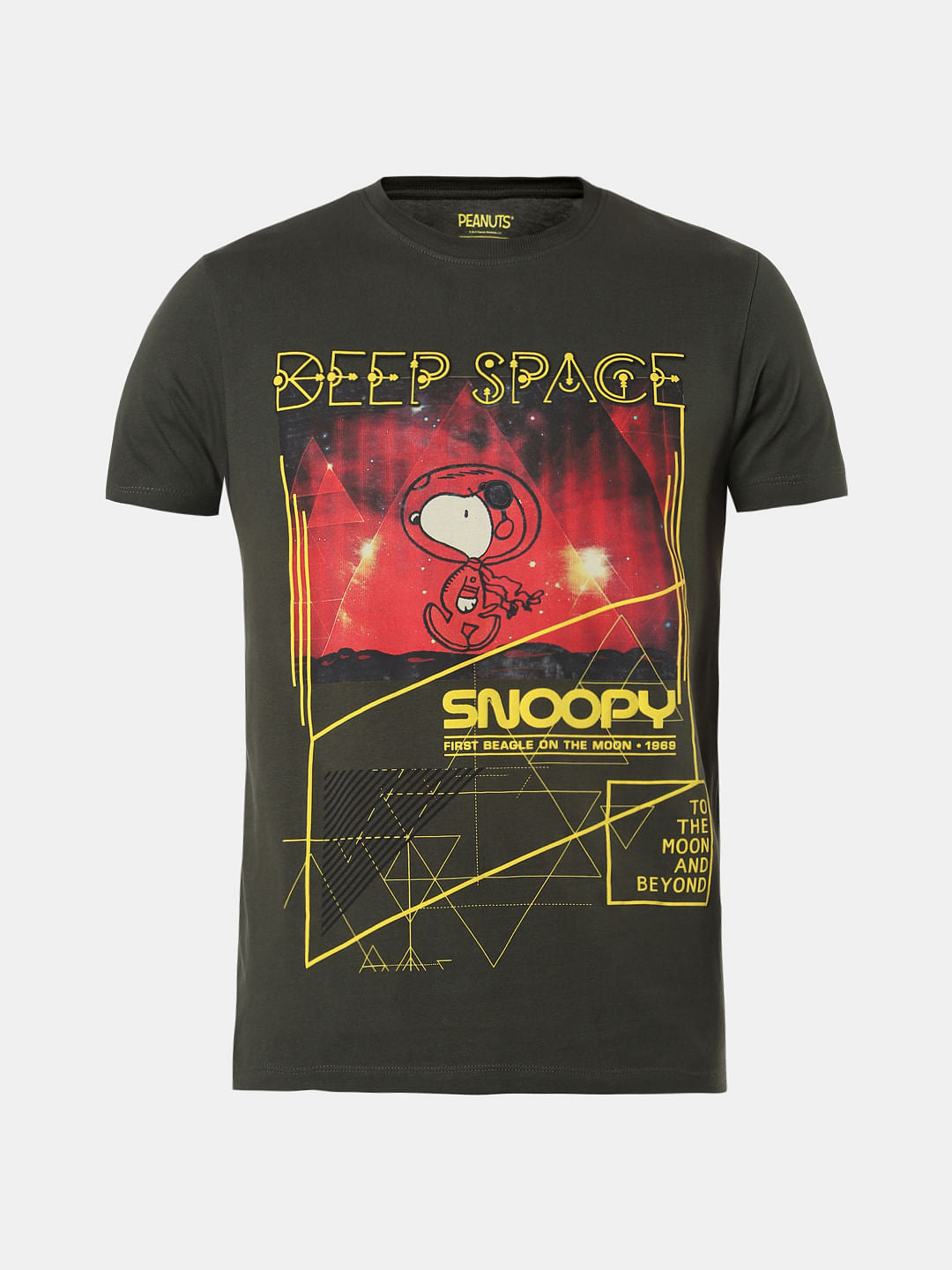 X Snoopy Dark Green Snoopy Graphic Crew Neck T-Shirt