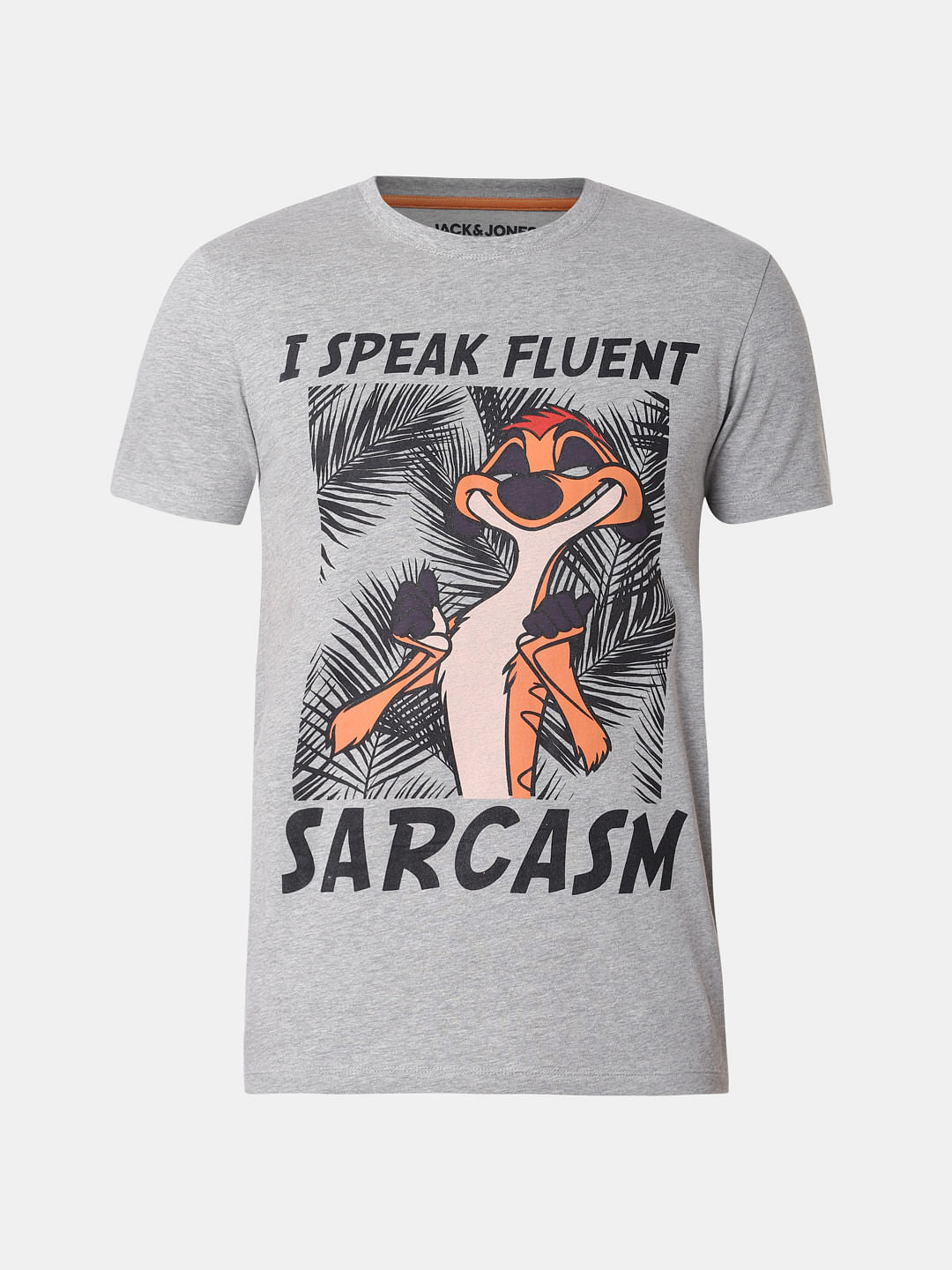 X Lion King Grey Timon Print Crew Neck T-Shirt