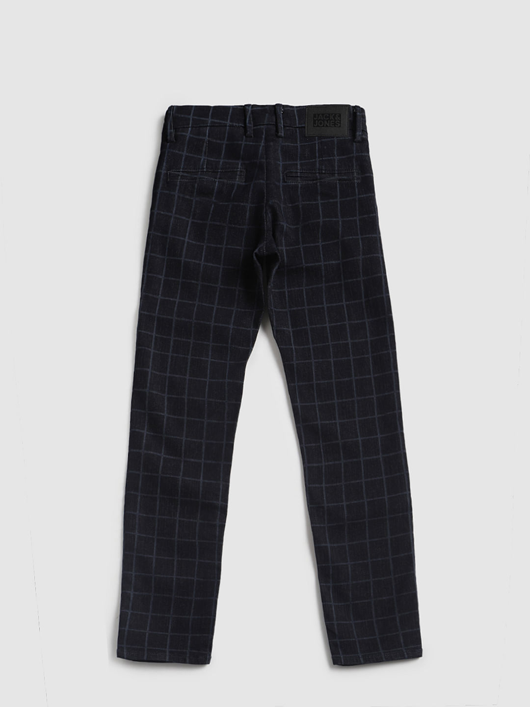 Boys Dark Blue Check Tim Slim Fit Jeans