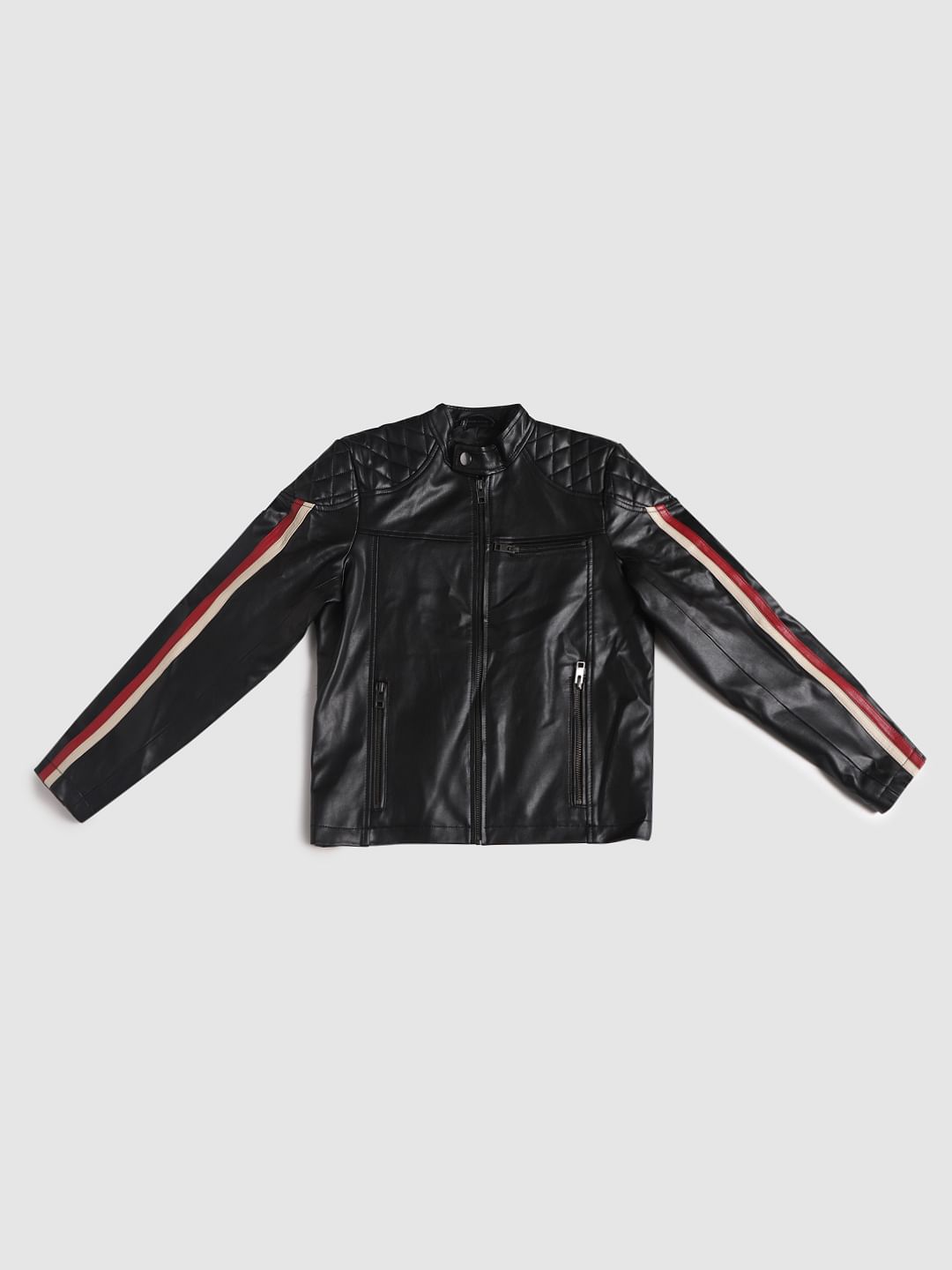 Boys Black Pu Biker Jacket - 128/8Y