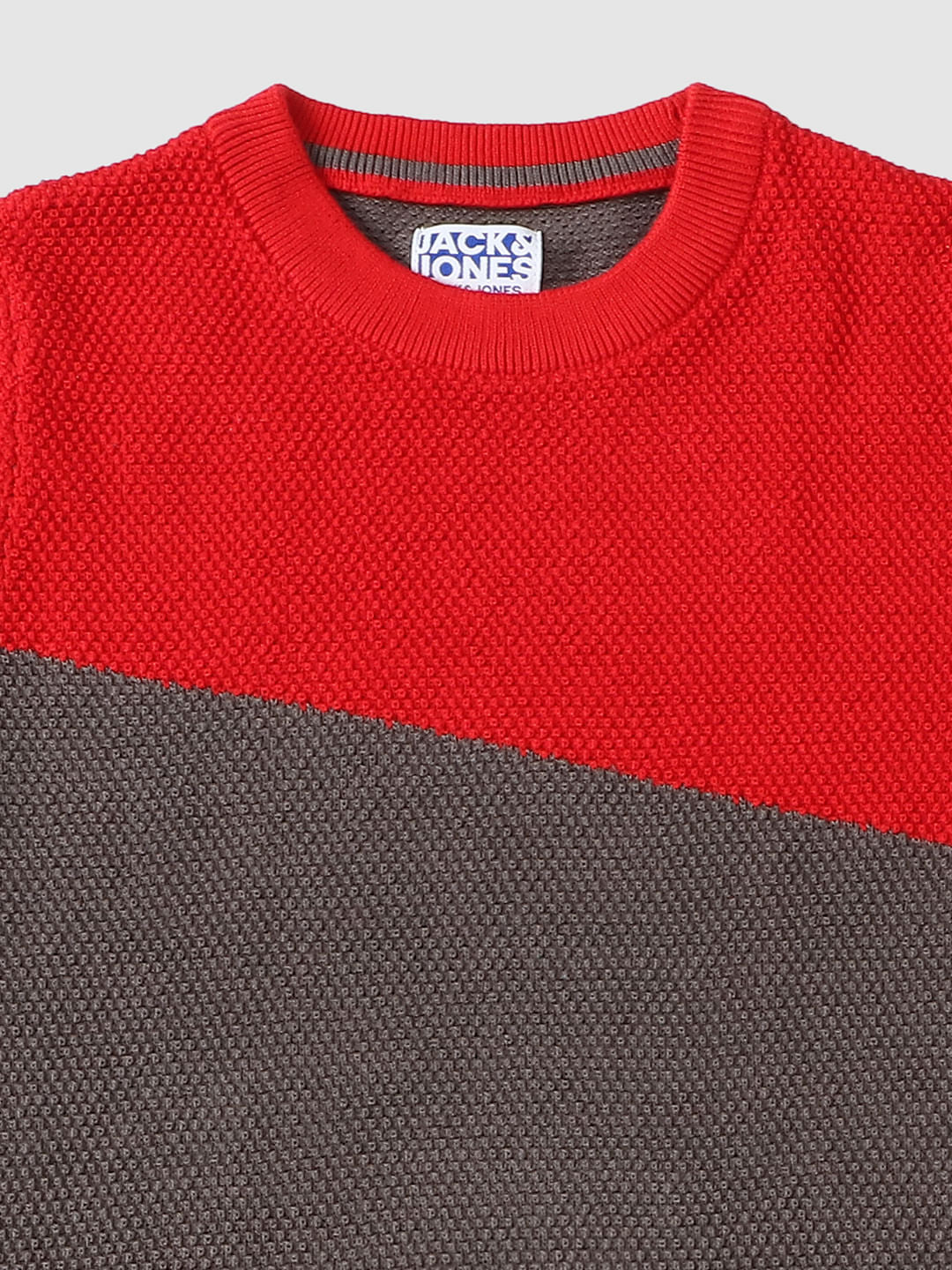Boys Red Colourblocked Knit Pullover