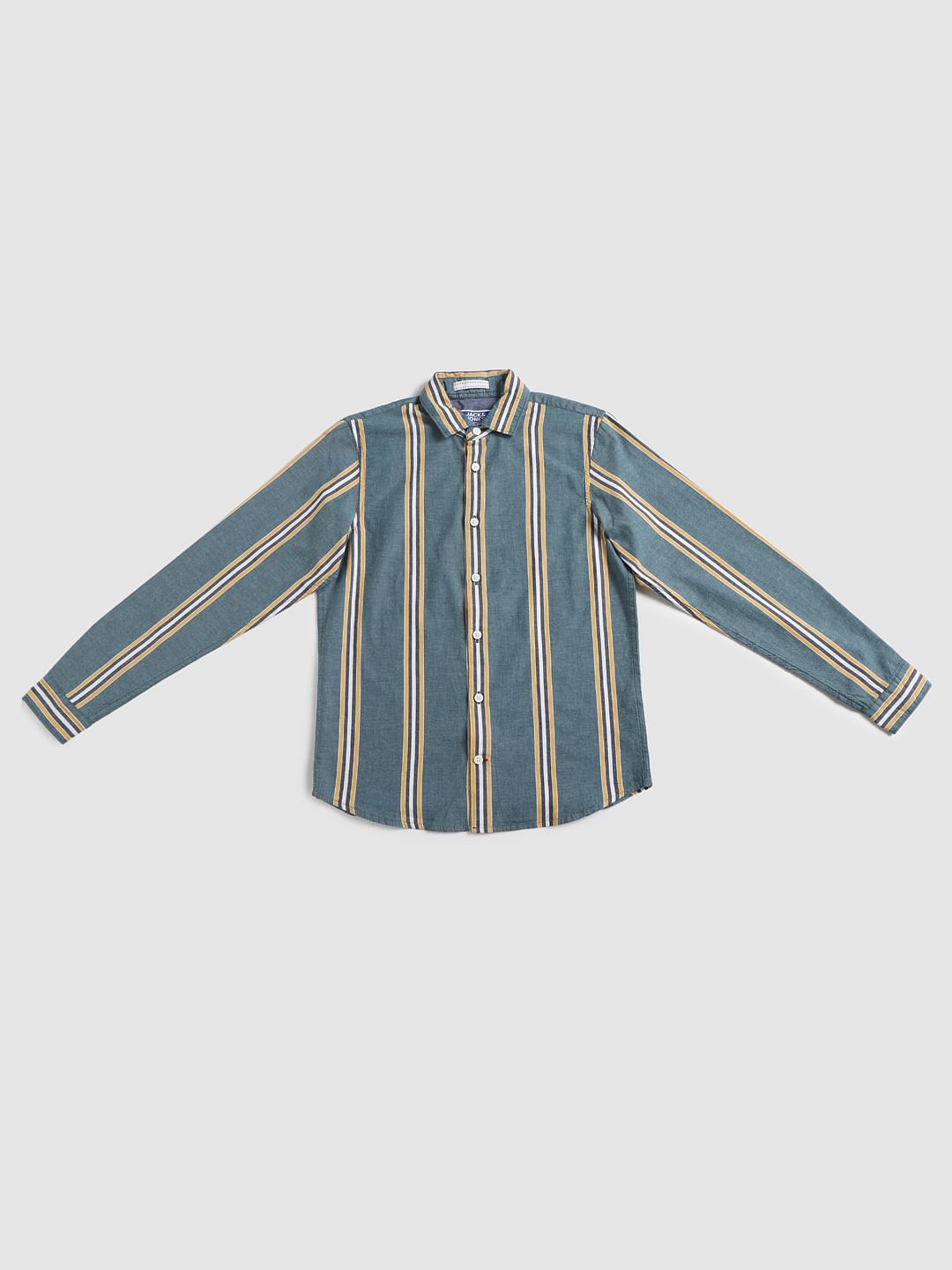 Boys Green Striped Full Sleeves Shirt - 128/8Y
