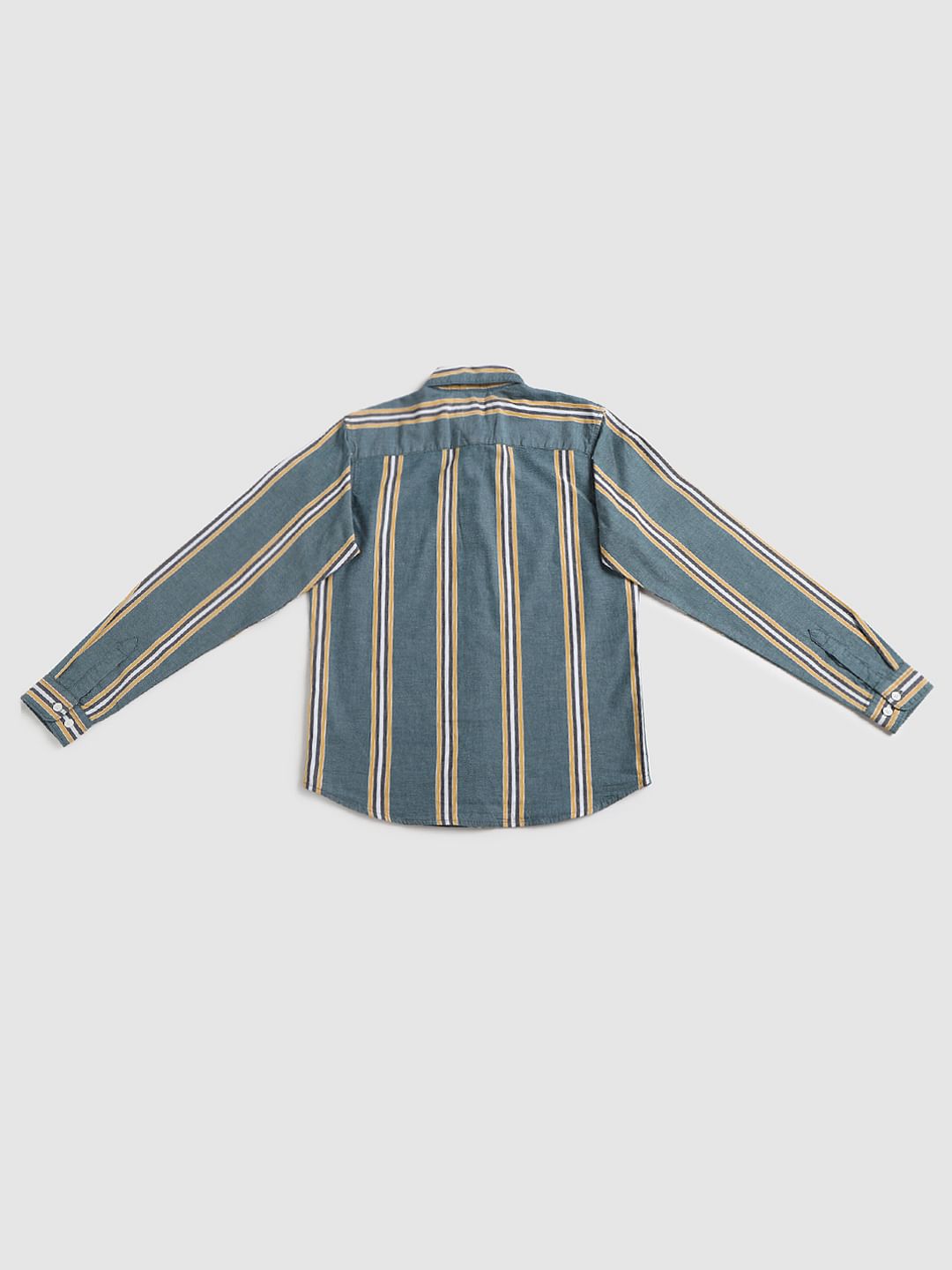 Boys Green Striped Full Sleeves Shirt