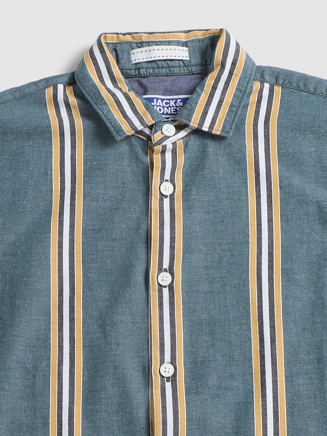 Boys Green Striped Full Sleeves Shirt