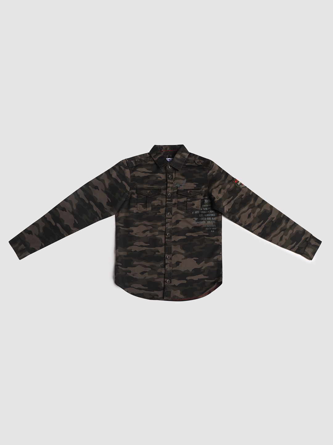 Boys Green Camo Print Shirt - 128/8Y