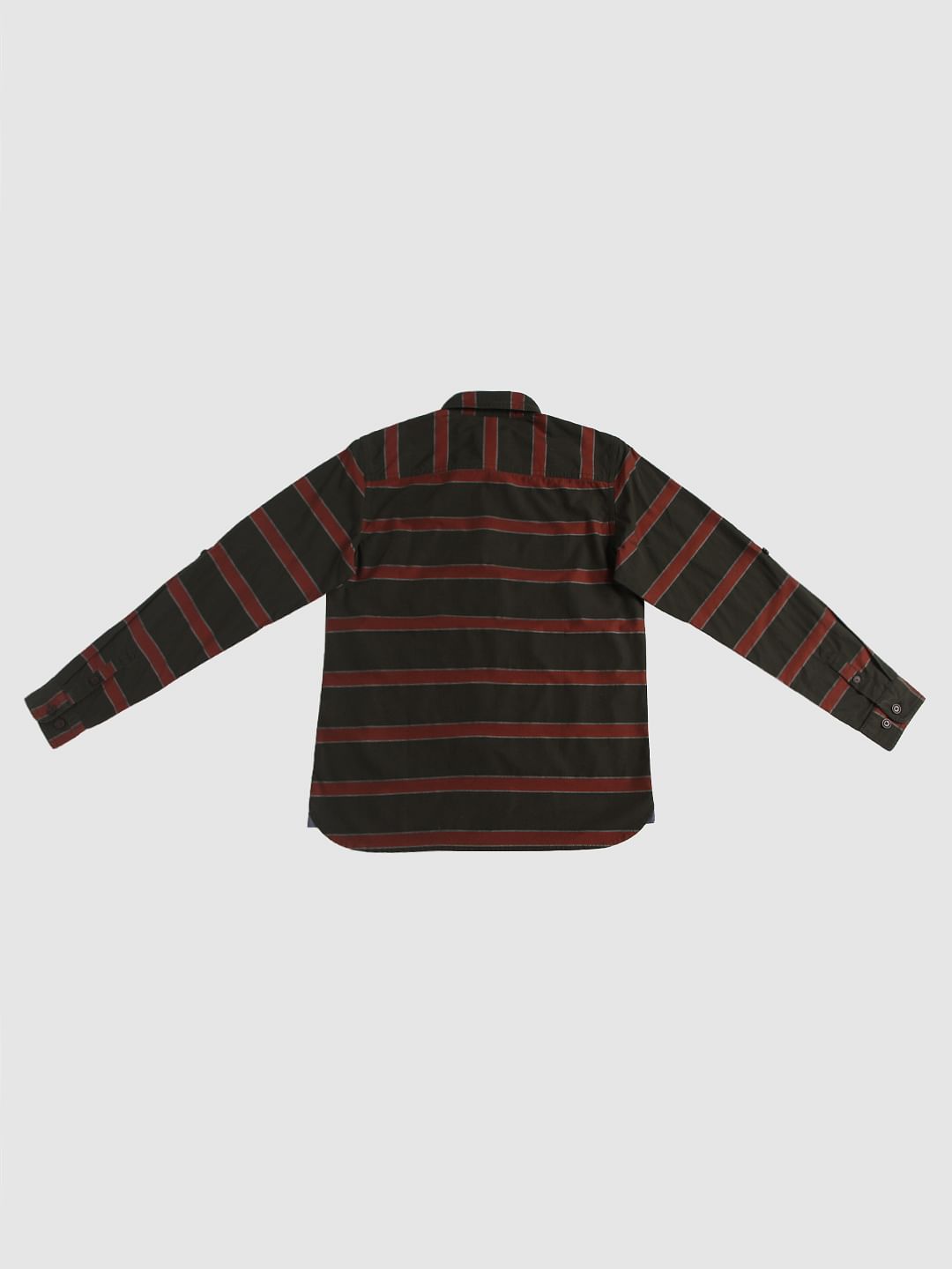 Boys Dark Green Striped Full Sleeves Shirt