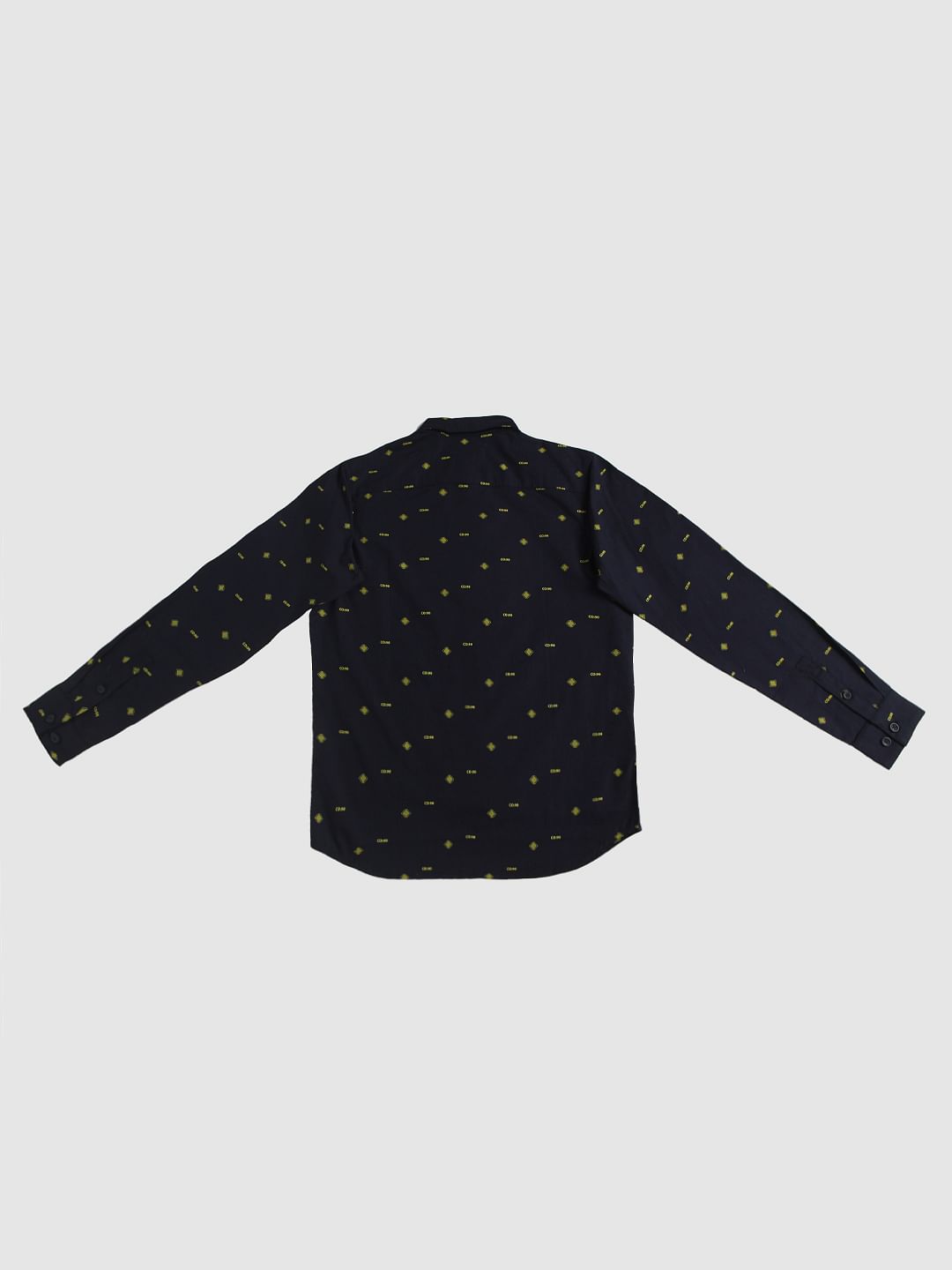 Boys Navy Blue All Over Print Full Sleeves Shirt
