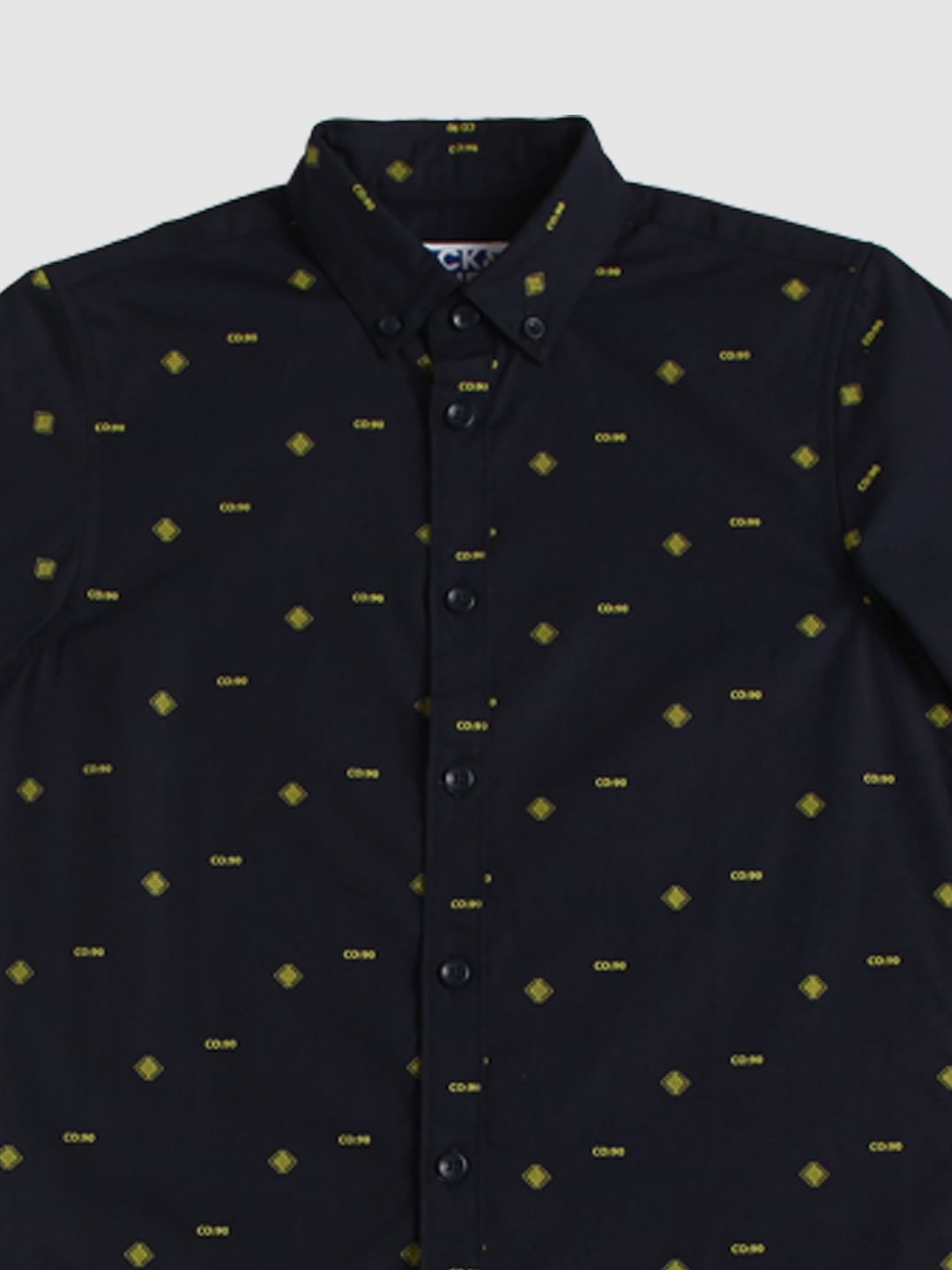 Boys Navy Blue All Over Print Full Sleeves Shirt