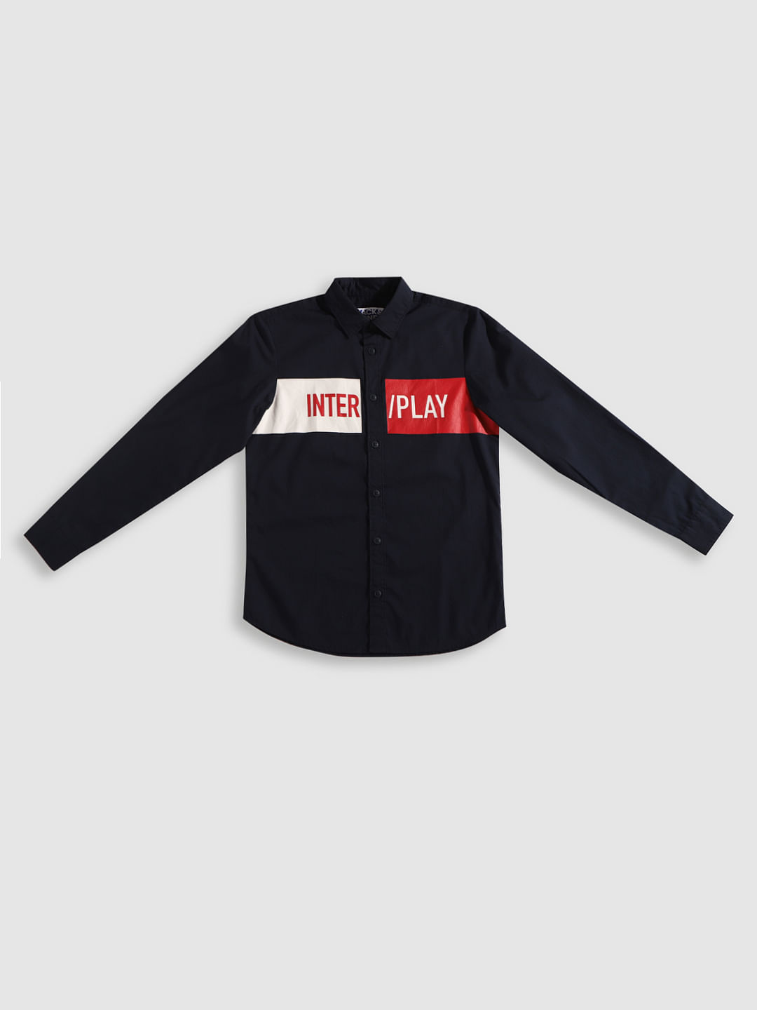 Boys Blue Patch Print Full Sleeves Shirt - 128/8Y