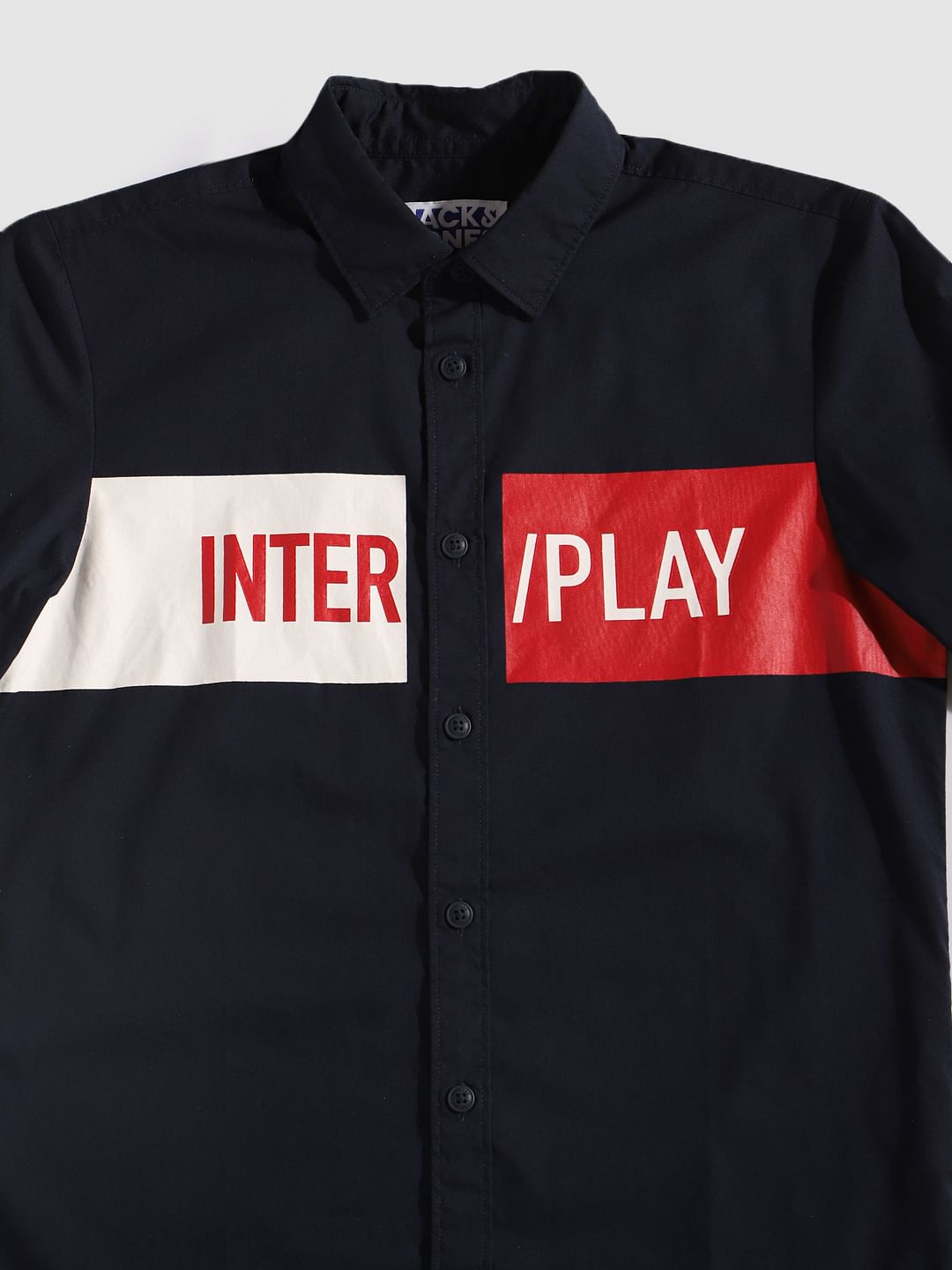 Boys Blue Patch Print Full Sleeves Shirt