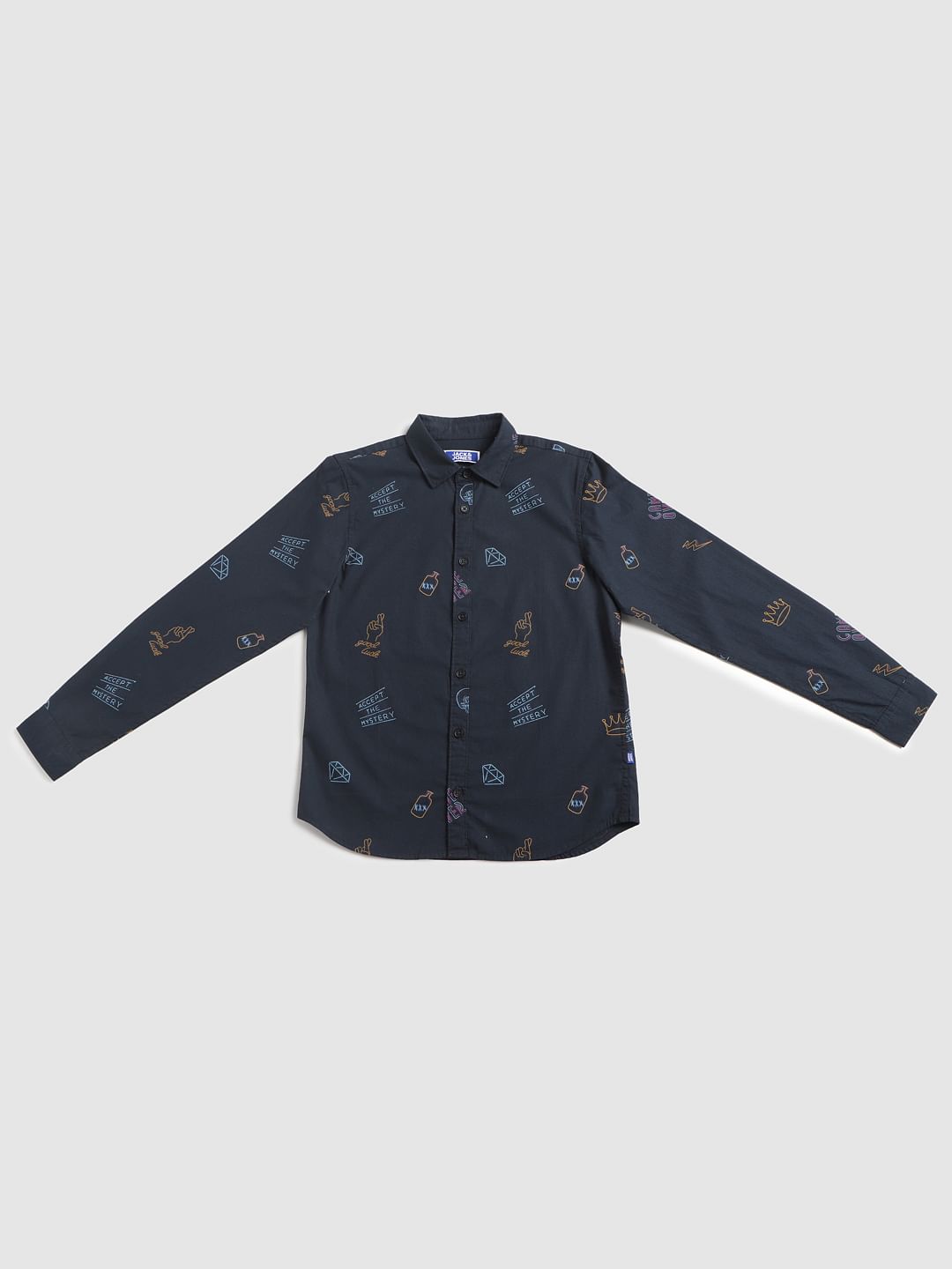 Boys Blue All Over Print Full Sleeves Shirt - 128/8Y