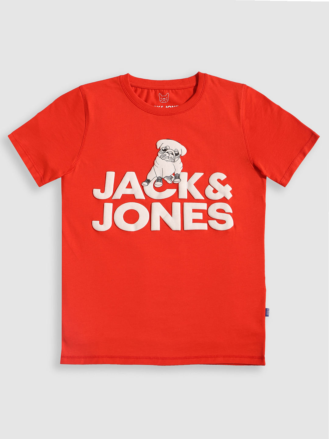 Boys Red Pug Print Crew Neck T-Shirt - 128/8Y