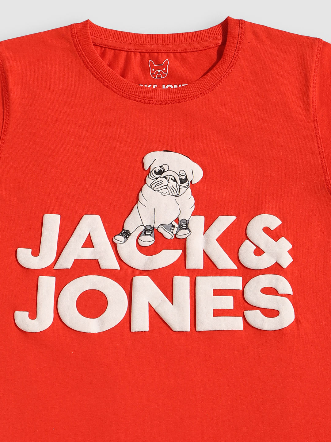 Boys Red Pug Print Crew Neck T-Shirt