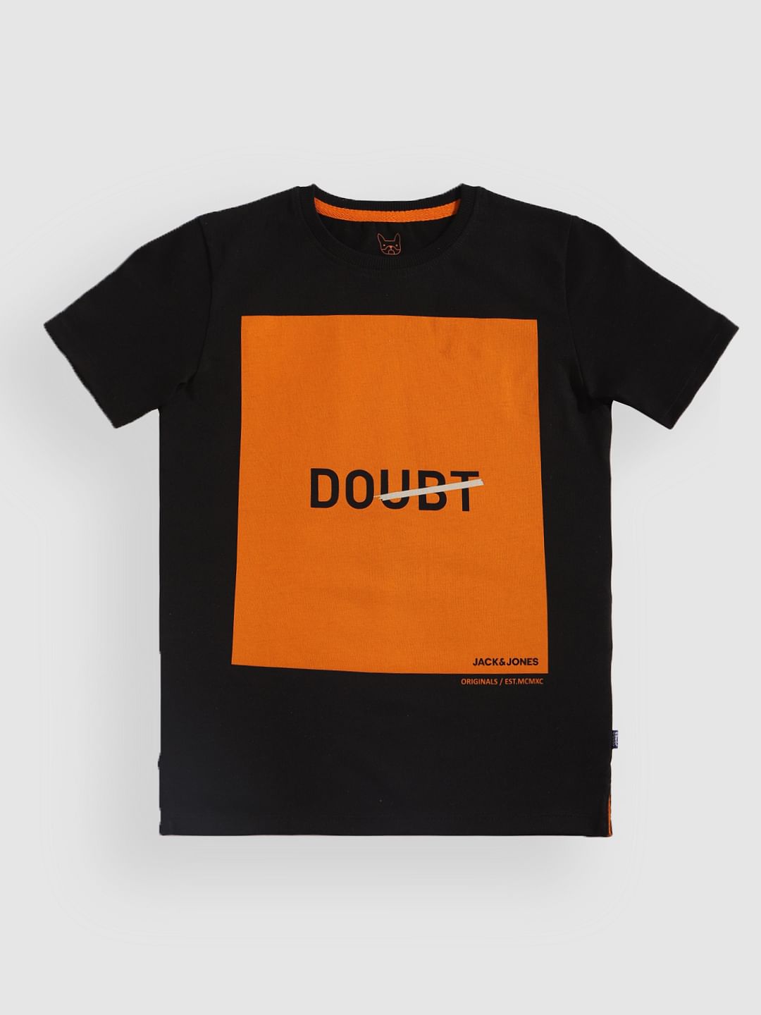 Boys Black Text Print Crew Neck T-Shirt - 128/8Y