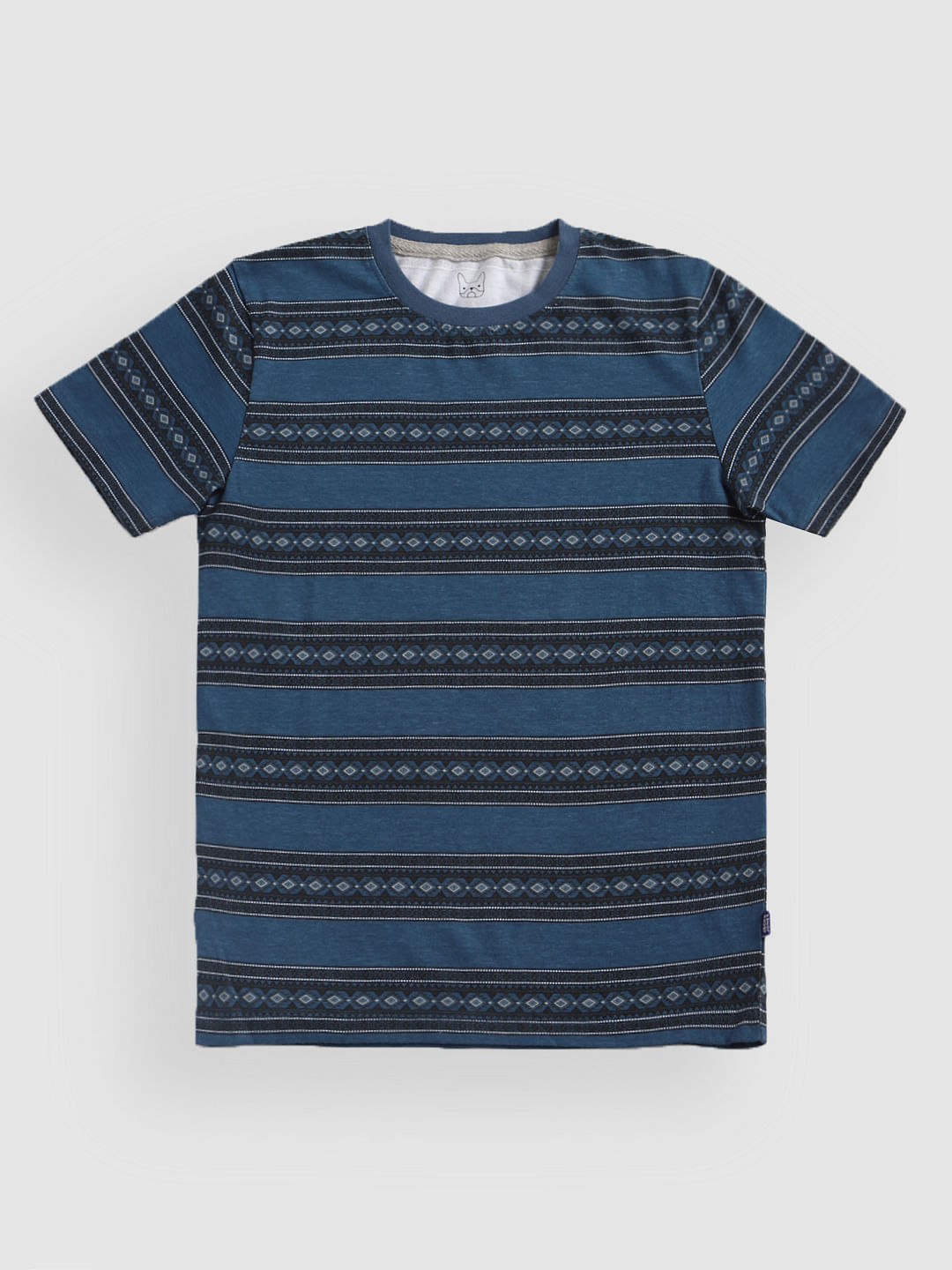 Boys Blue Striped Crew Neck T-Shirt - 128/8Y