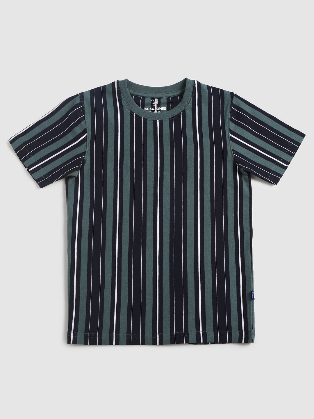 Boys Green Striped Crew Neck T-Shirt - 128/8Y