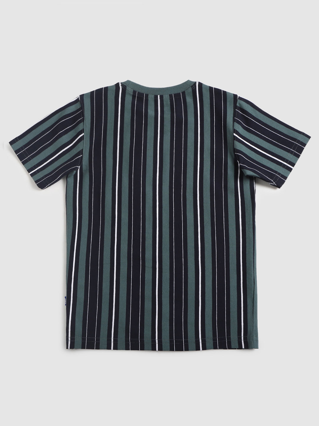 Boys Green Striped Crew Neck T-Shirt