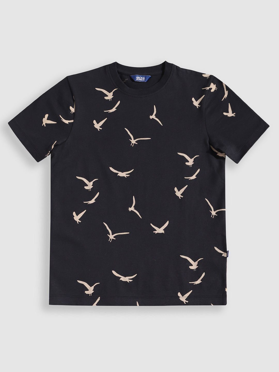 Boys Navy Blue Bird Print Crew Neck T-Shirt - 128/8Y