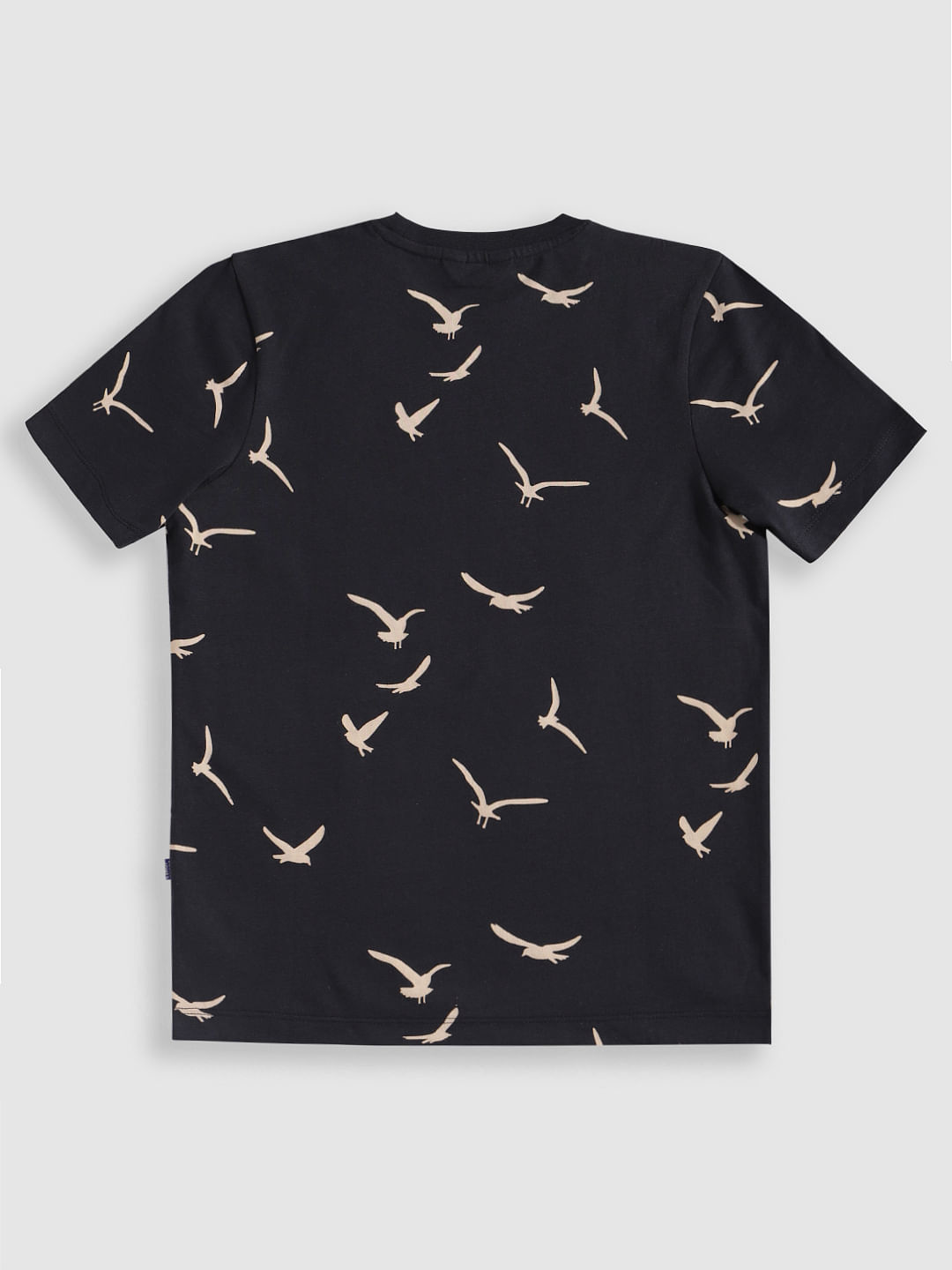 Boys Navy Blue Bird Print Crew Neck T-Shirt