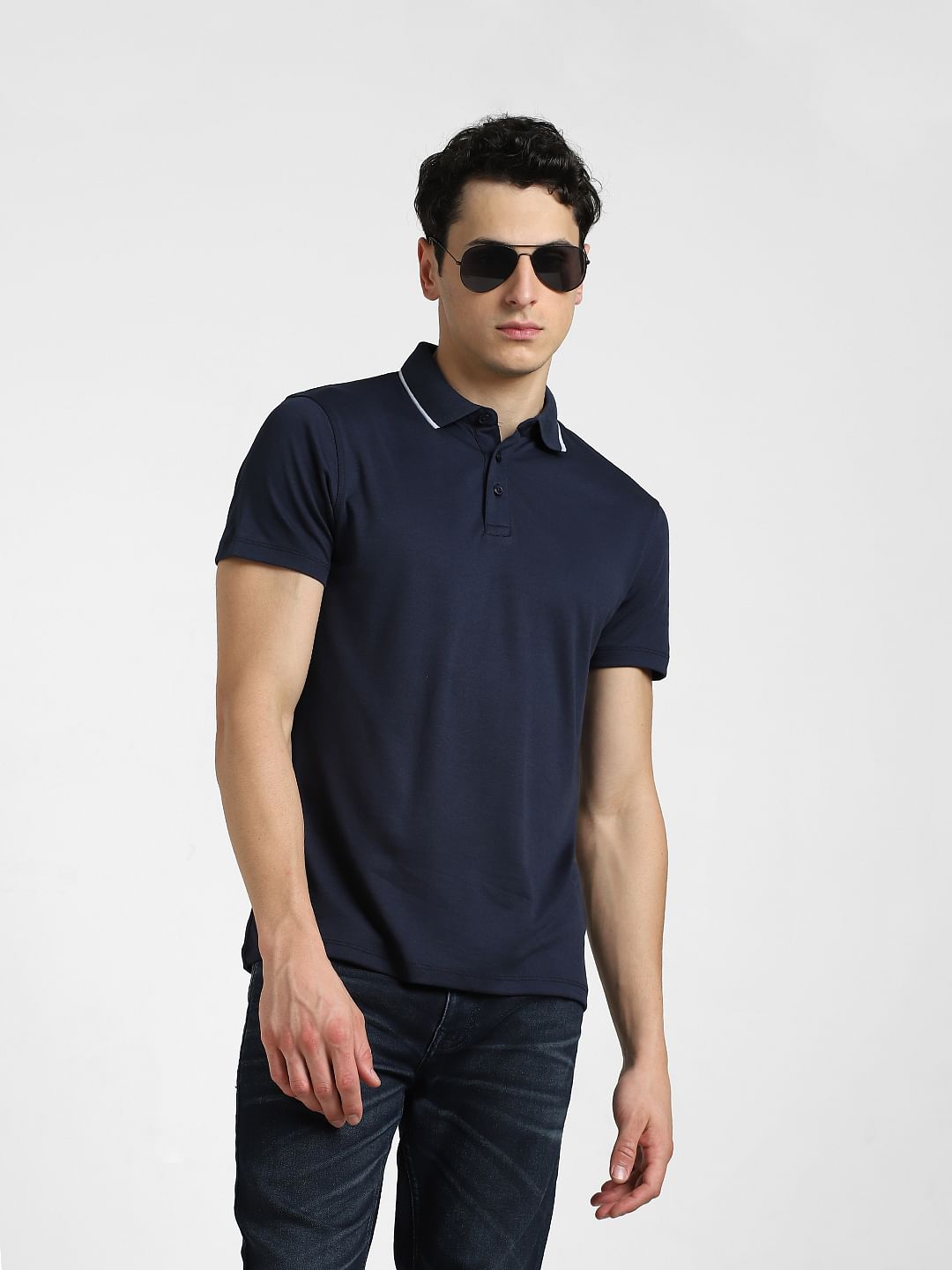 Navy Cotton Cool Max Polo