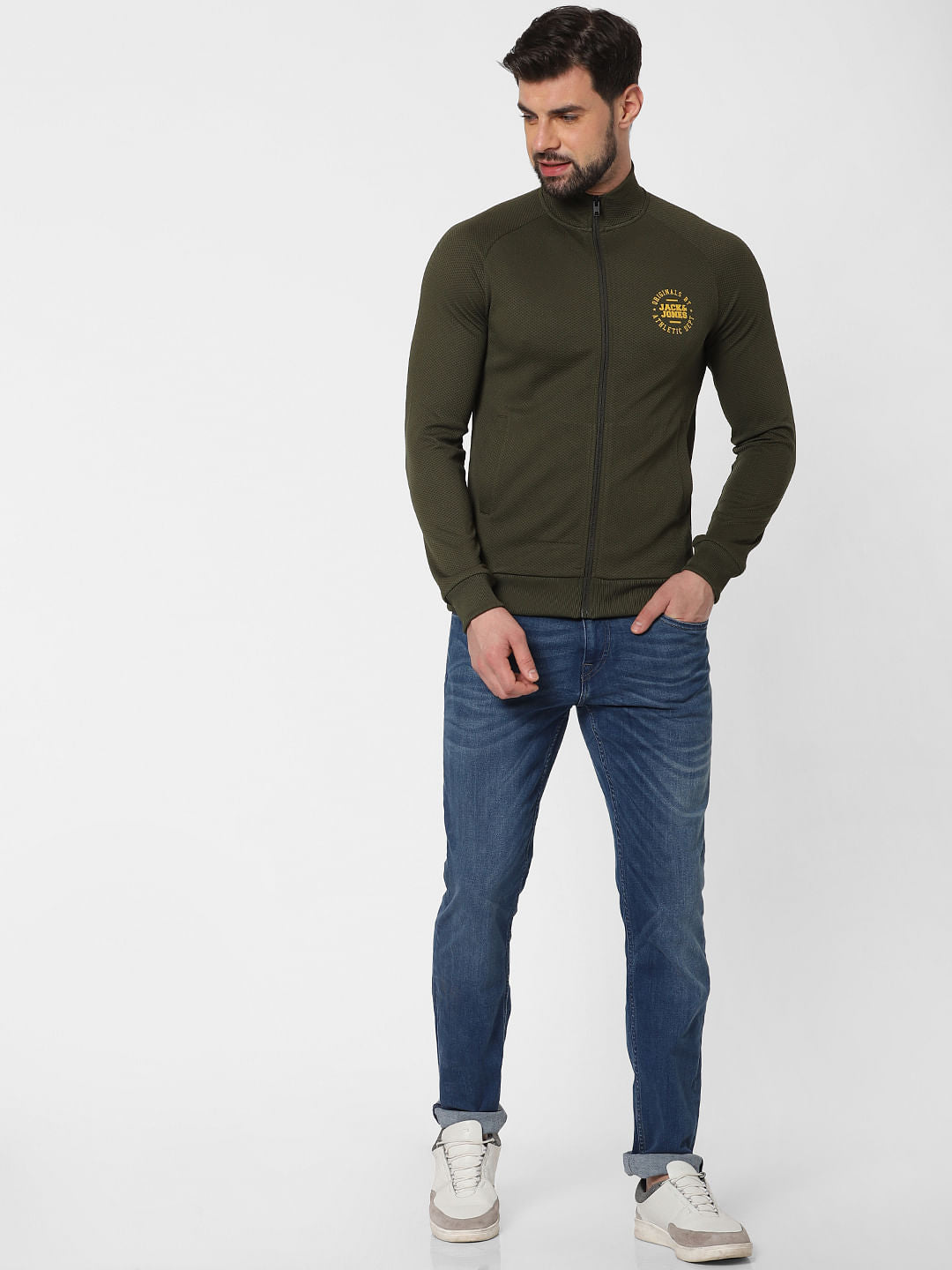 Dark Green Zip Up Sweatshirt - S