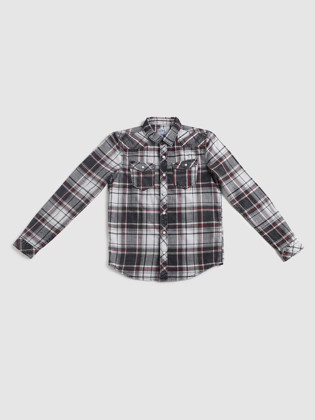 Boys Grey Check Full Sleeves Shirt