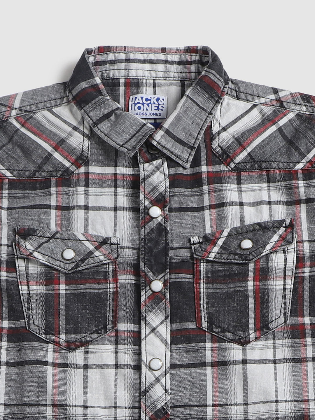 Boys Grey Check Full Sleeves Shirt