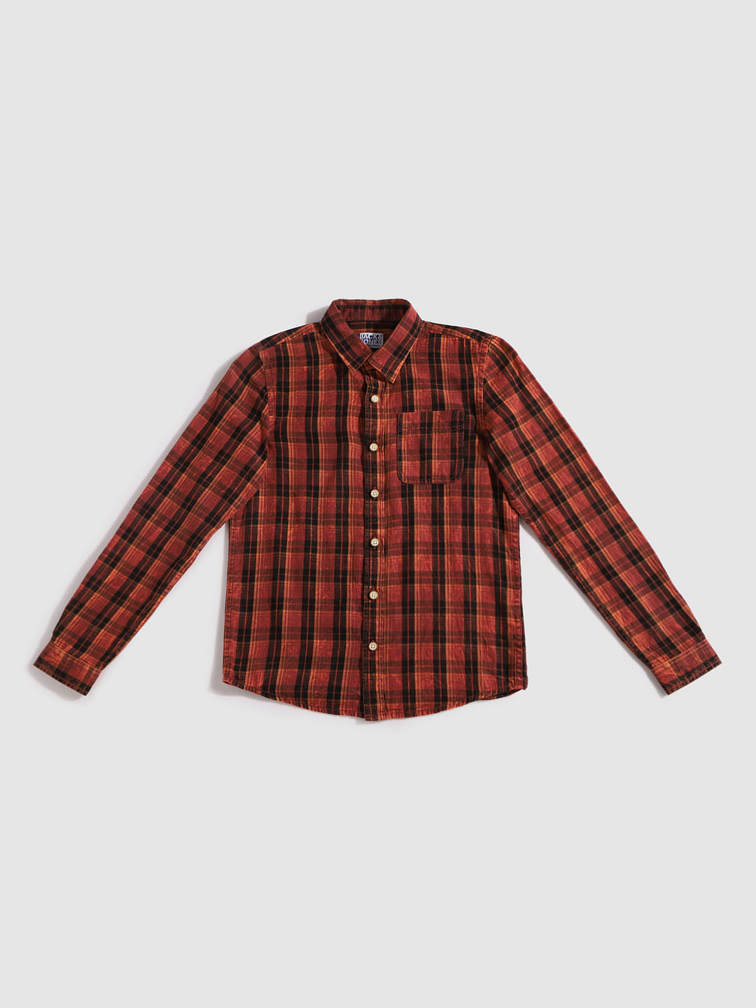 Boys Red Check Full Sleeves Shirt - 128/8Y