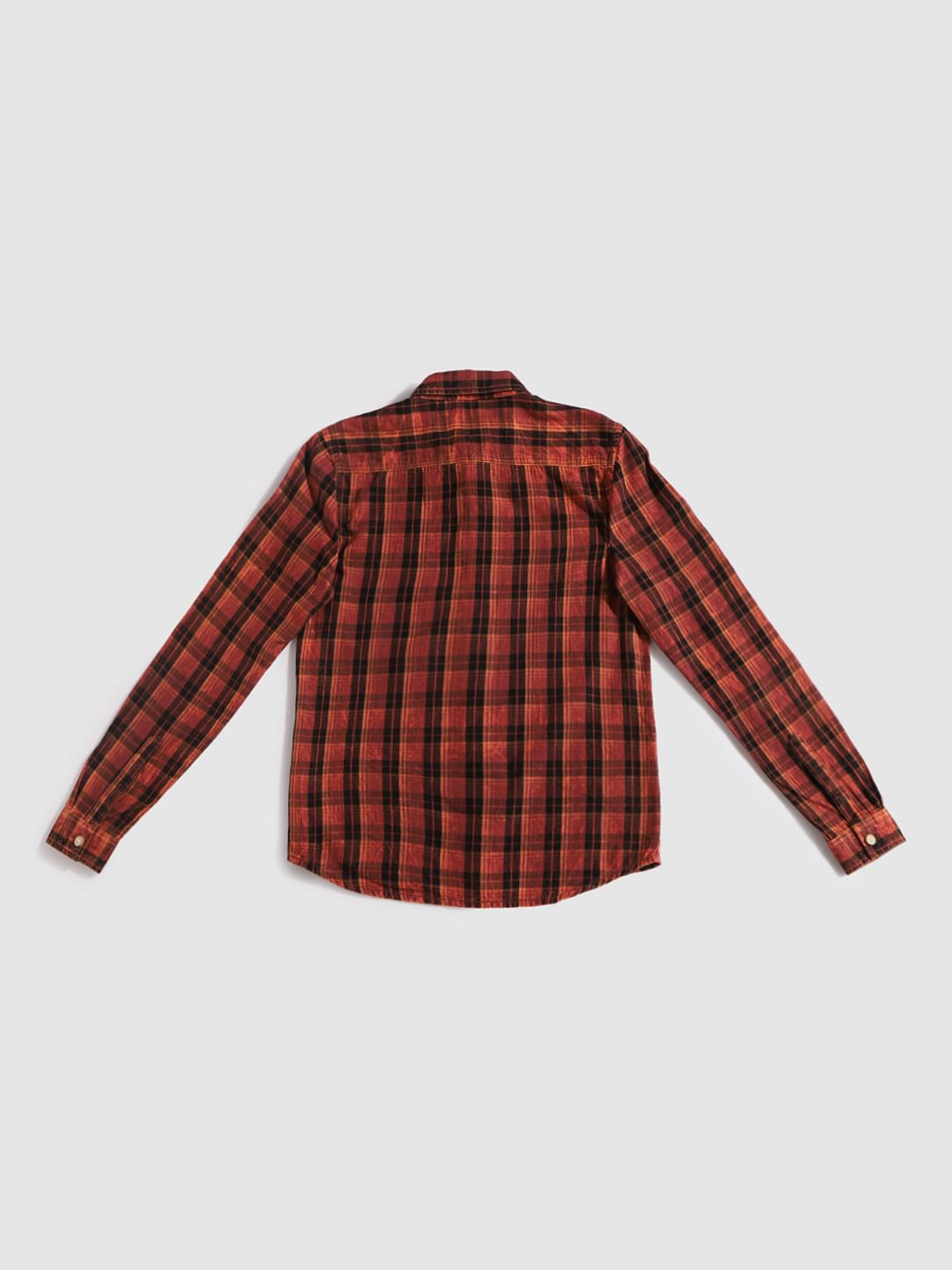 Boys Red Check Full Sleeves Shirt