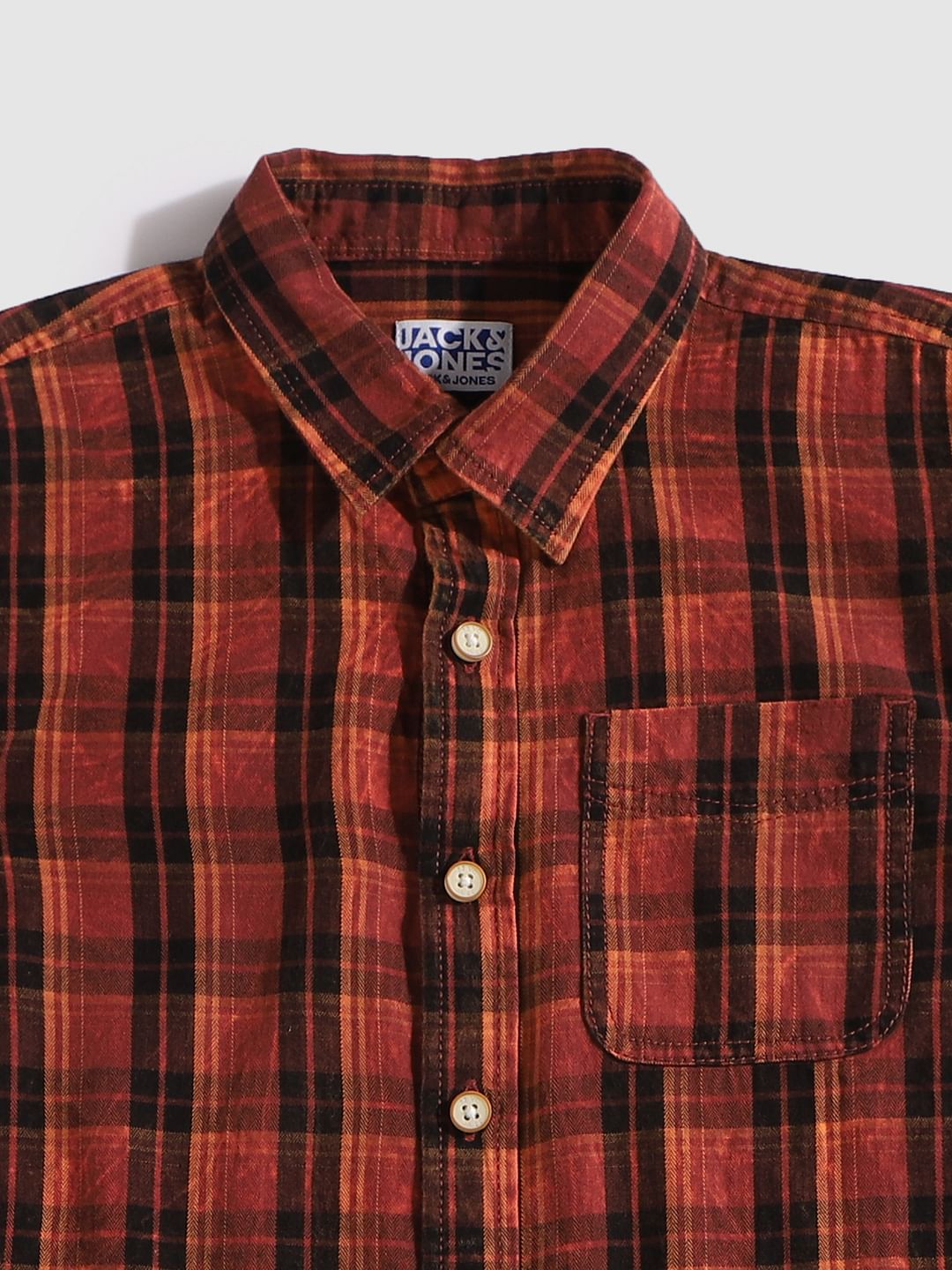 Boys Red Check Full Sleeves Shirt